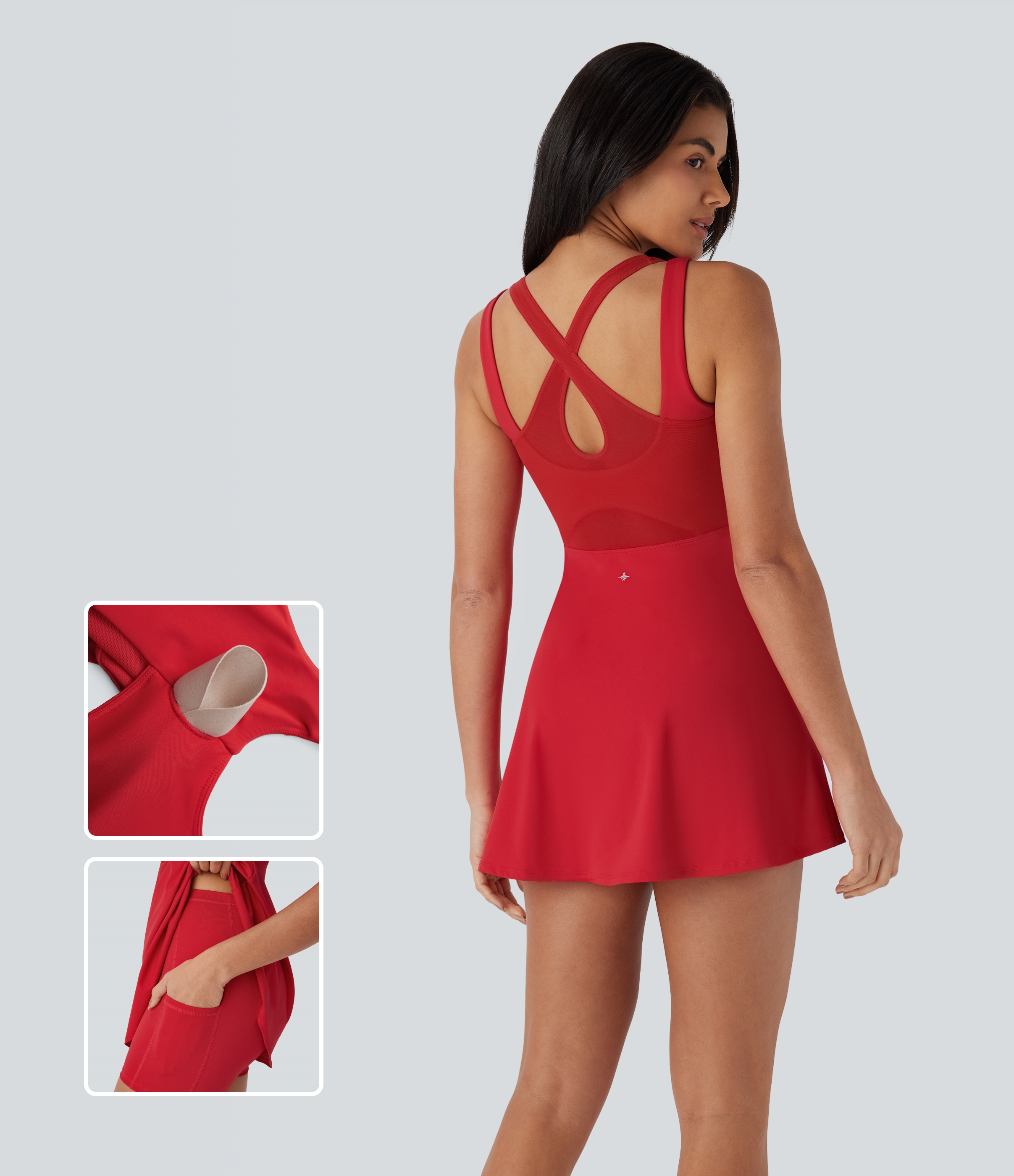 Mars Red SoftlyZero™ Luftiger Ausgeschnittener 2-Teiliger Kühl-Touch Mini Tanzaktiv Kleid mit Taschen-UPF50+ / 1