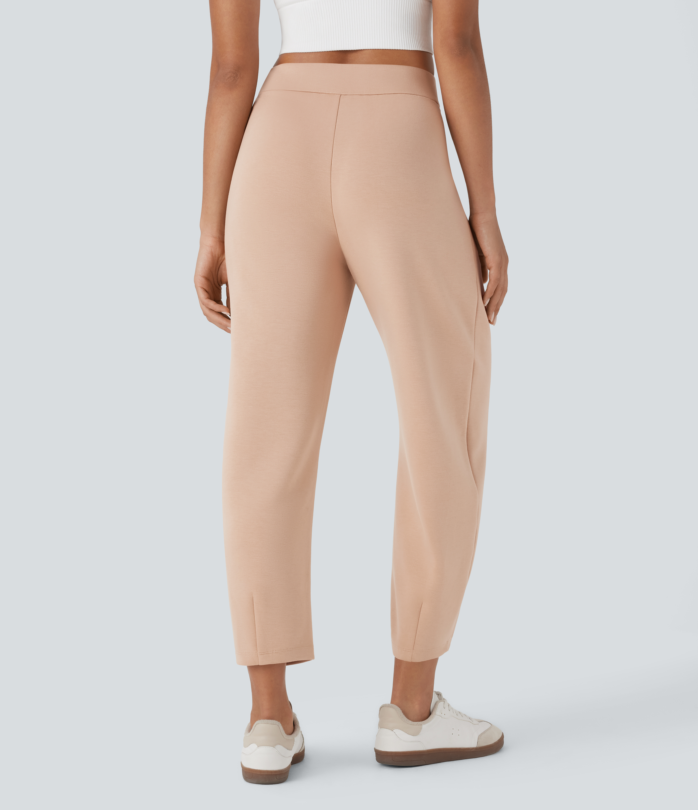 Pastel Rose Tan Pantalones anchos casuales de tiro alto con bolsillos / 2