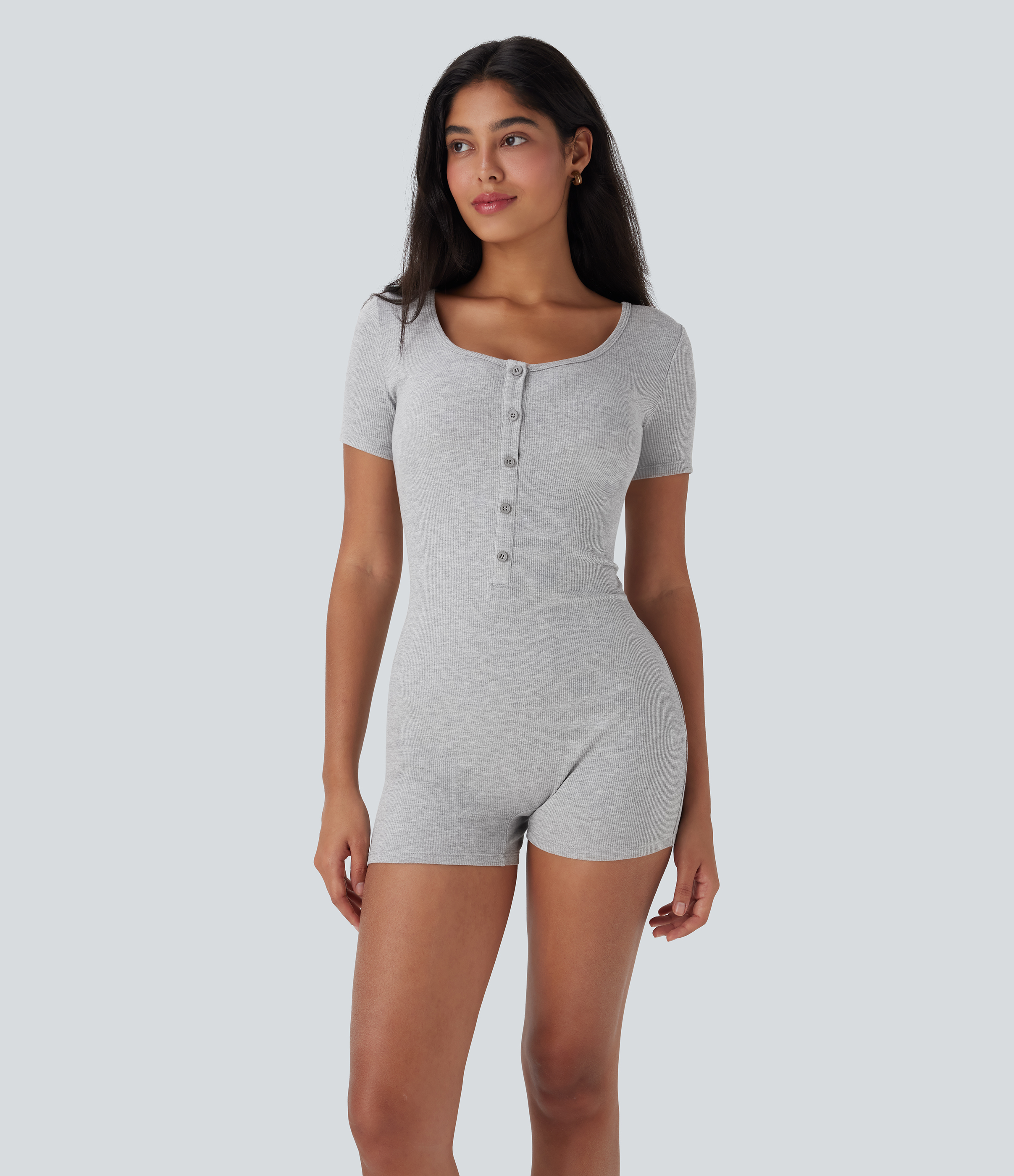 Henley Neck Short Sleeve Playsuit Casual Romper