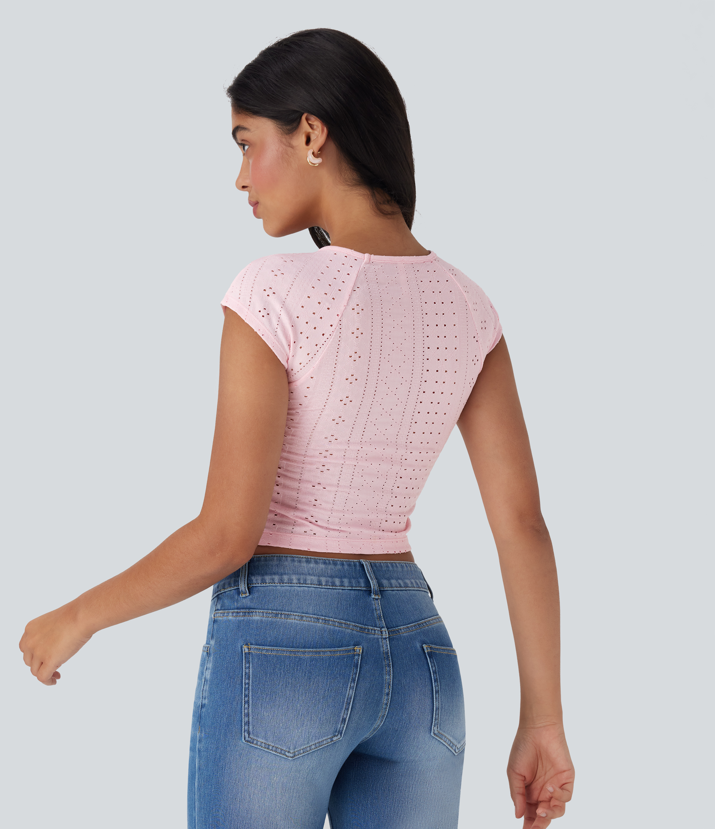 Carinaria Top casual ajustado con cuello cuadrado, cordón ajustable y bordado con ojales / 2