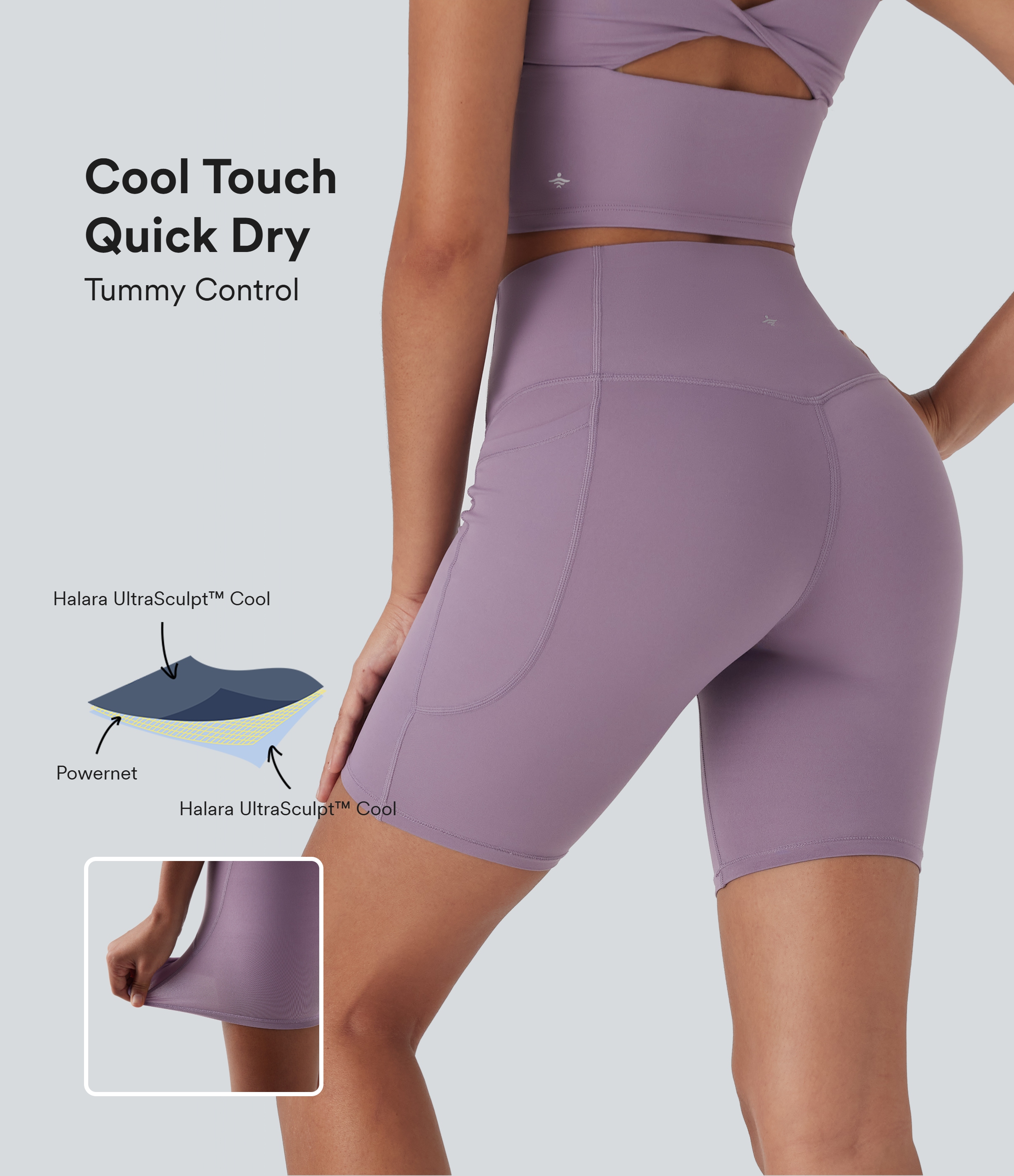 Halara UltraSculpt™ Cool Quick Dry High Waisted Tummy Control Shaping Yoga Bike Running Shorts 7'' with Pockets-UPF50+