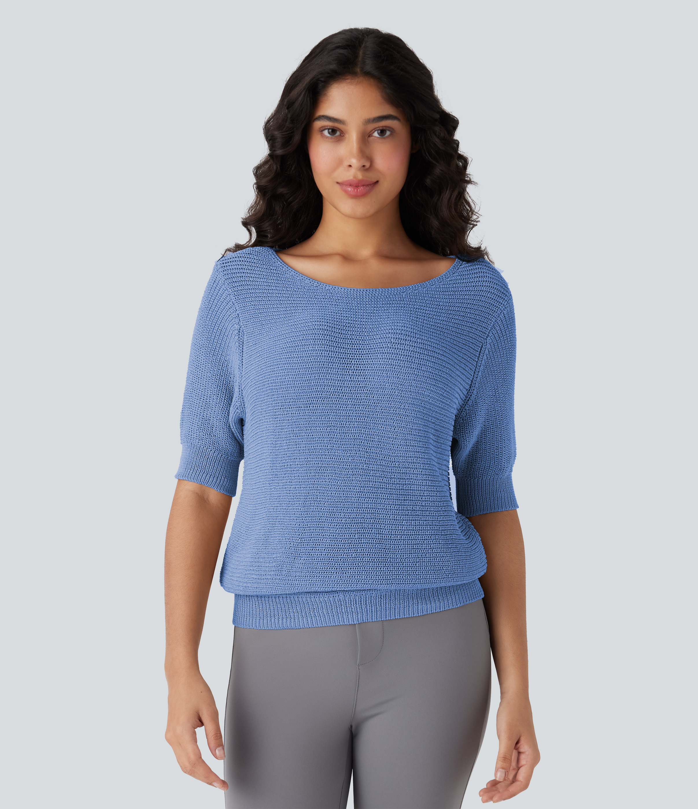 Scoop Neck Half Sleeve Work Sweater