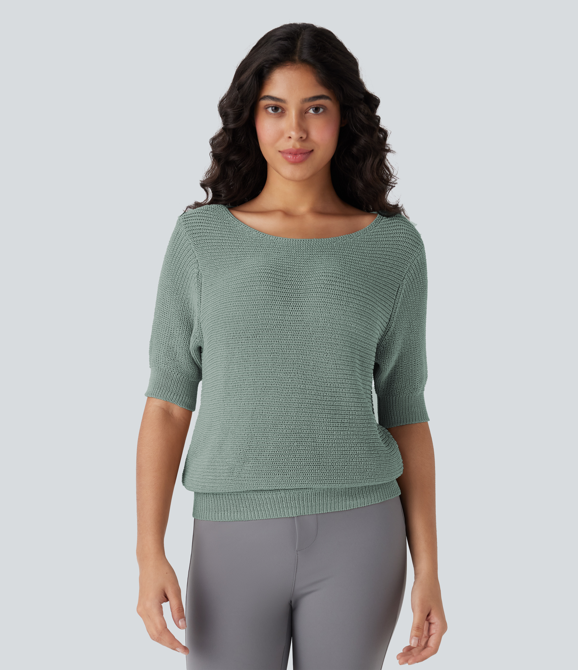 Scoop Neck Half Sleeve Work Sweater