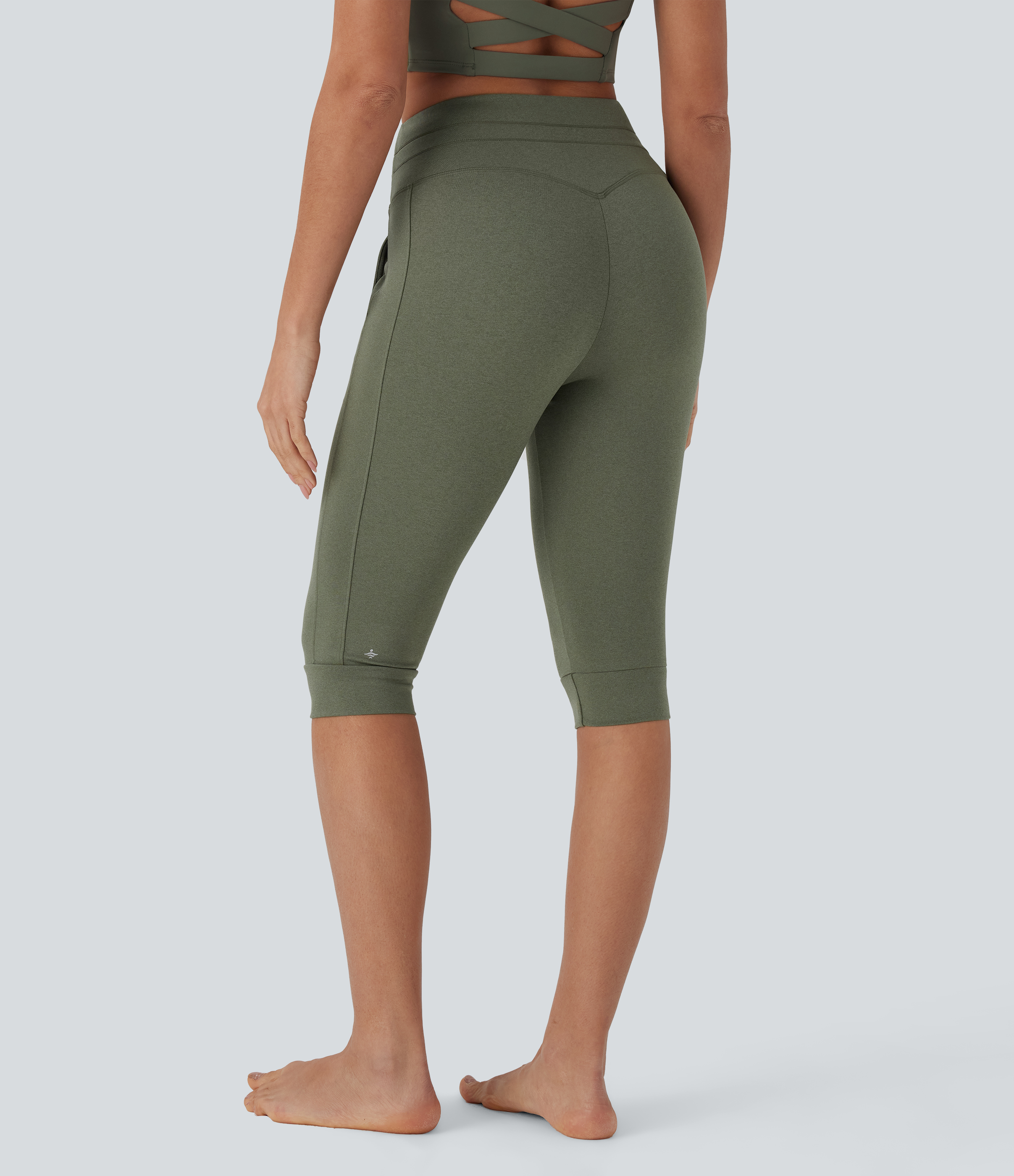 Rifle Green Heather Joggers de yoga de secado rápido con tiro alto y cordón ajustable con bolsillos laterales / 2