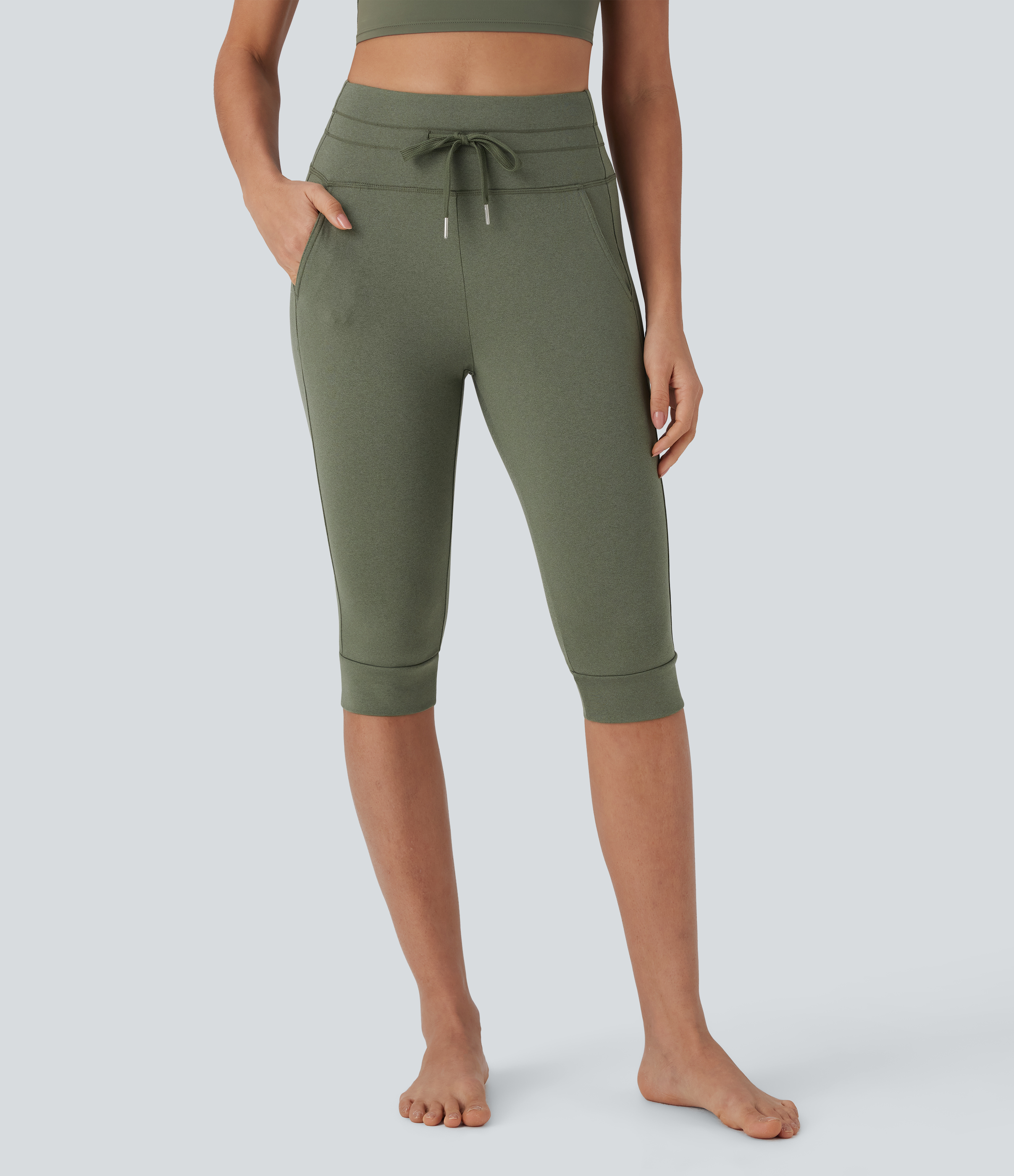 Joggers de yoga de secado rápido con tiro alto y cordón ajustable con bolsillos laterales
