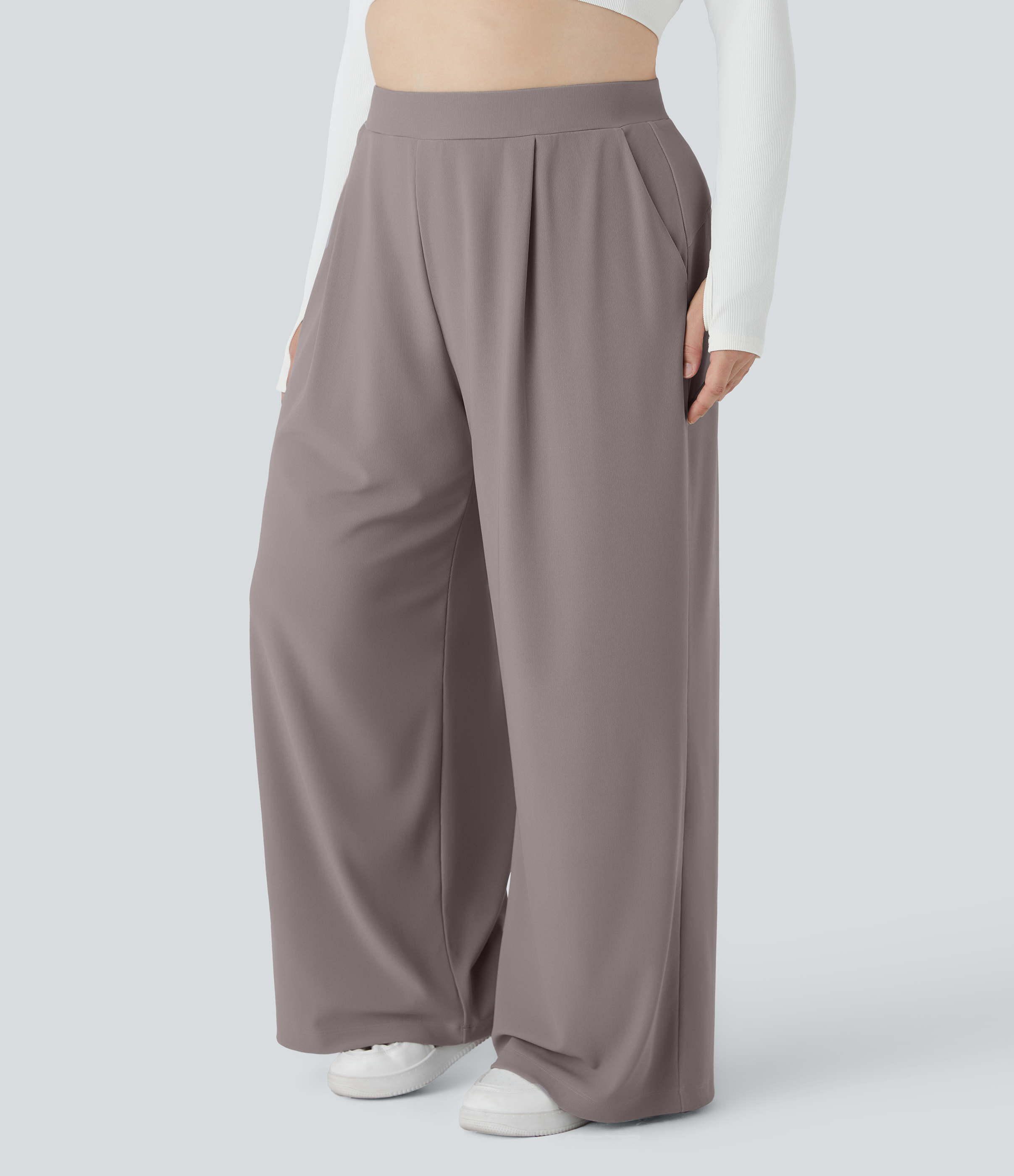 Halara Flex™ High Waisted Body Sculpt Waist-Slimming Pocket Wide Leg Micro Waffle Plus Size Work Pants