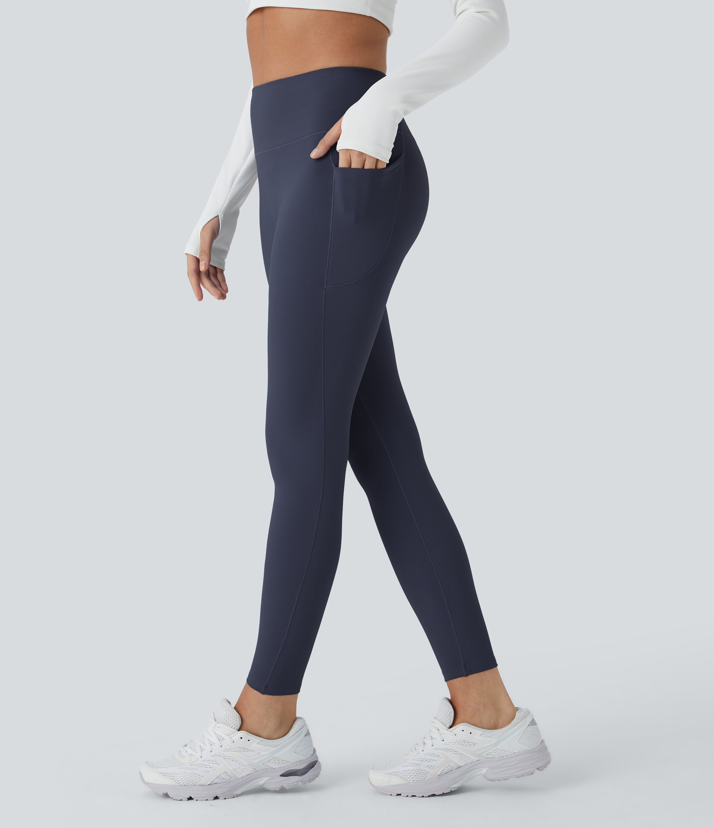 Halara SoftlyZero™ Plush Thermal High Waisted Pocket Skinny 7/8 Yoga Leggings  - Overture - S(7/8) gym leggings leggings with pockets
