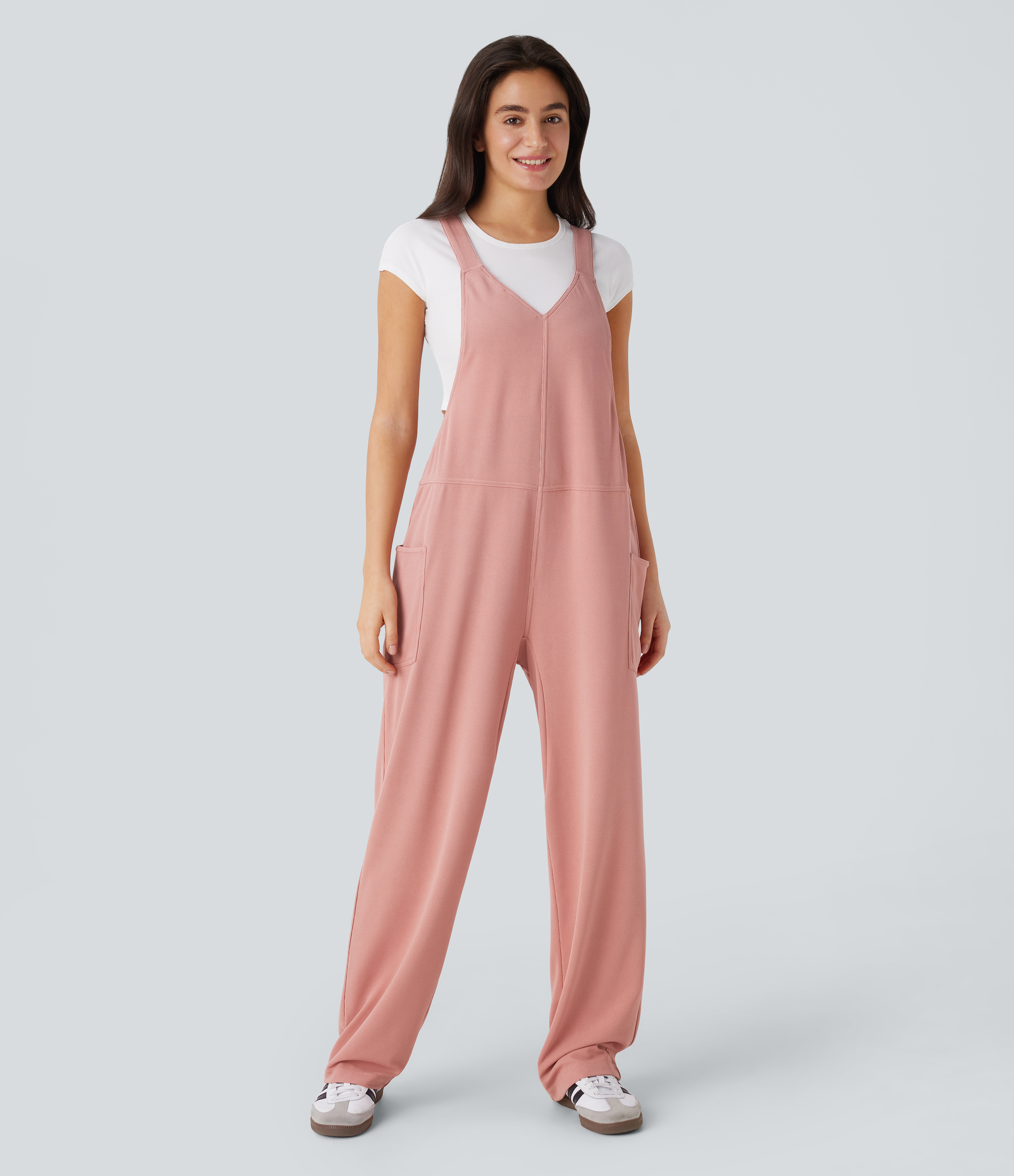 Rose Tan Peto cuello V bolsillo lateral diseño gofre / 1