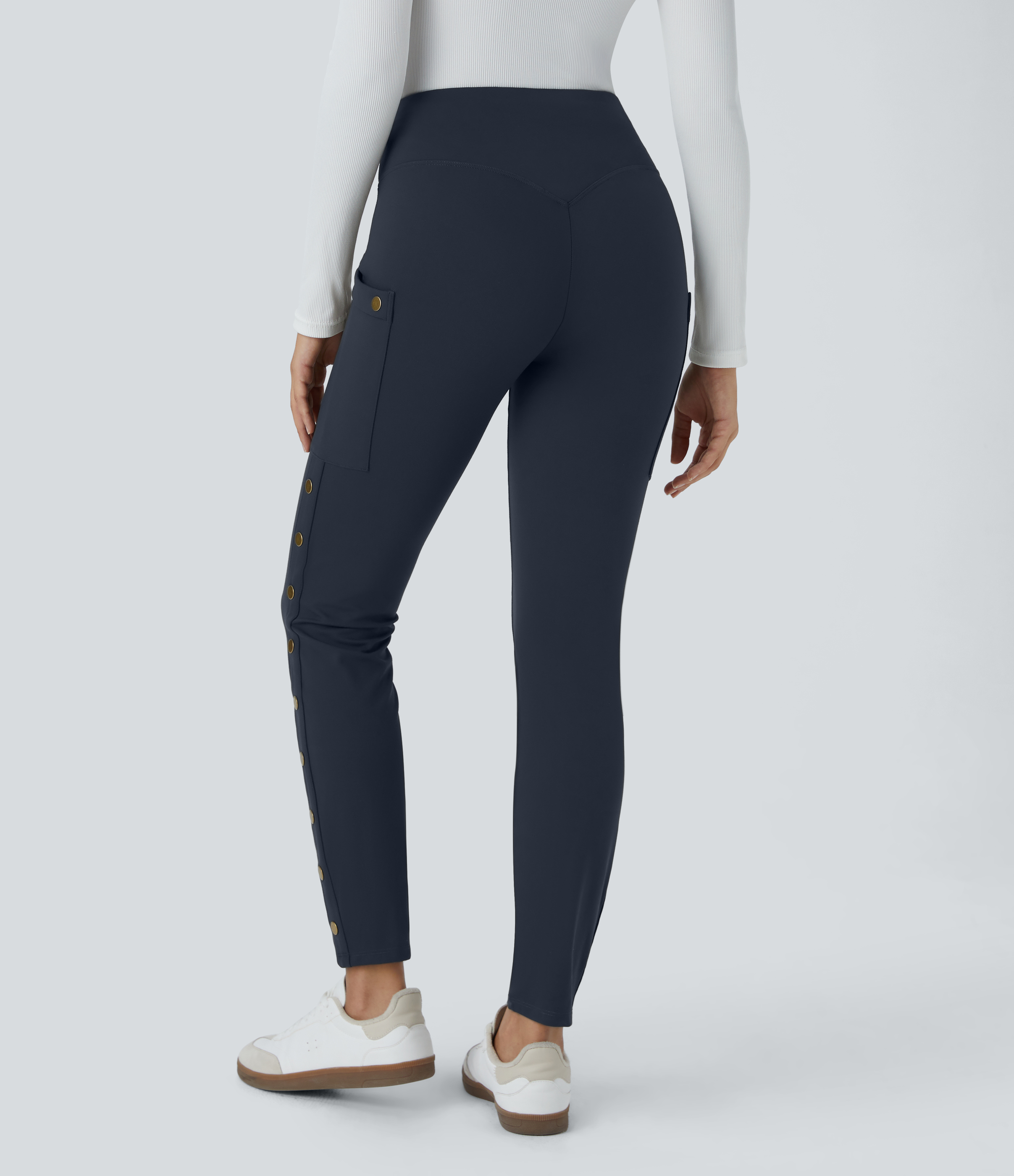 Midnight Blue DayStretch pantalones casual skinny de tiro alto y largo hasta el tobillo con bolsillos decorativos / 2