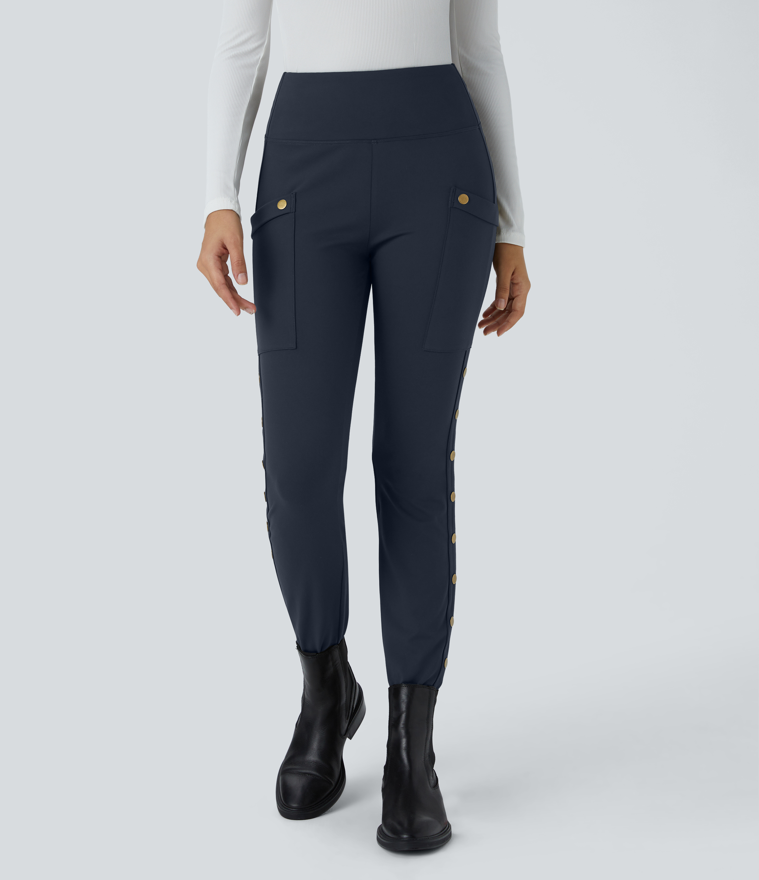 DayStretch High Waisted Decorative Pocket Skinny Ankle Length Casual Pants