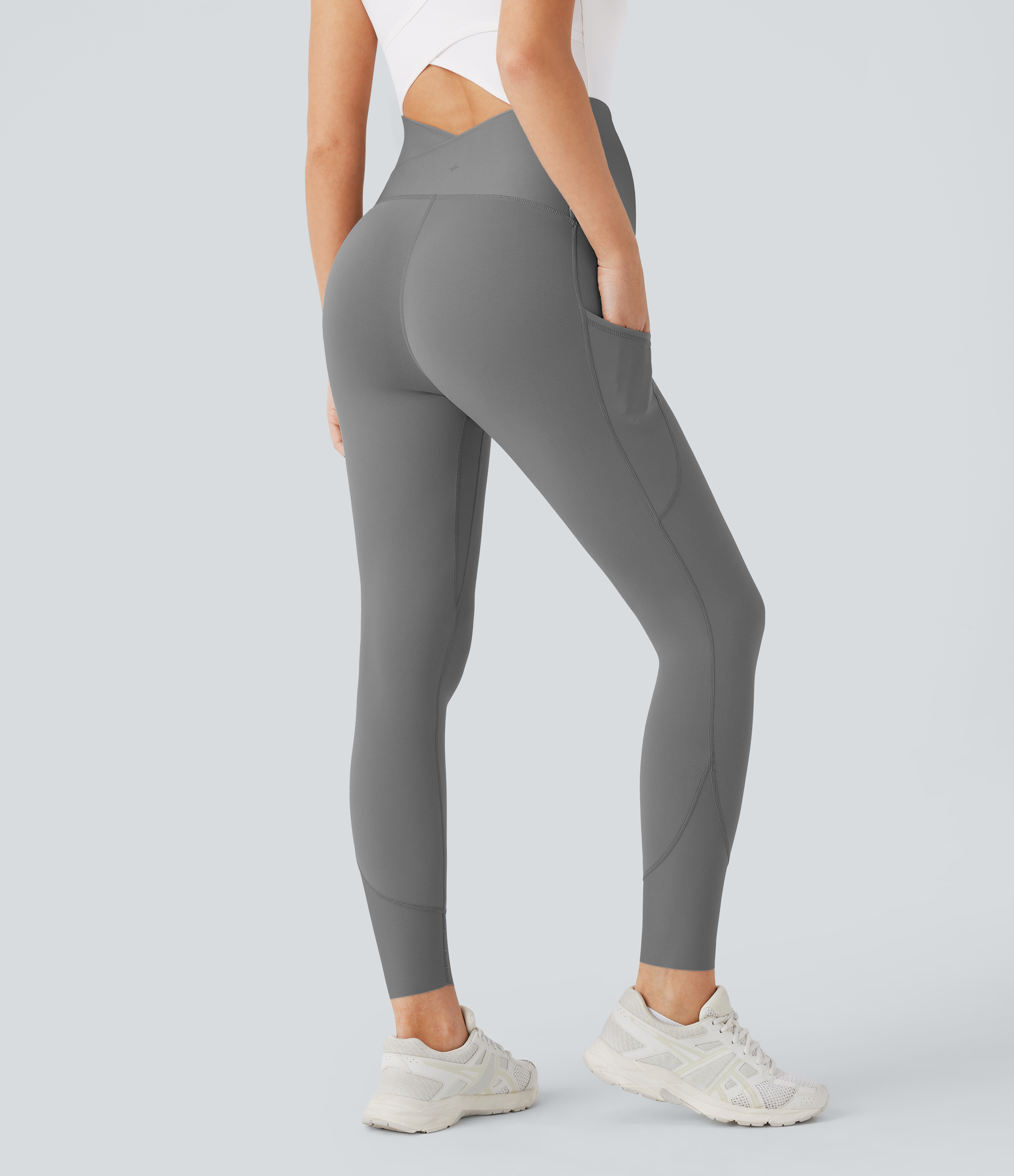 Steel Gray Leggings premamá Softlyzero™ yoga tiro súper alto bolsillo lateral cruzado espalda 7/8 - UPF 50+ / 2