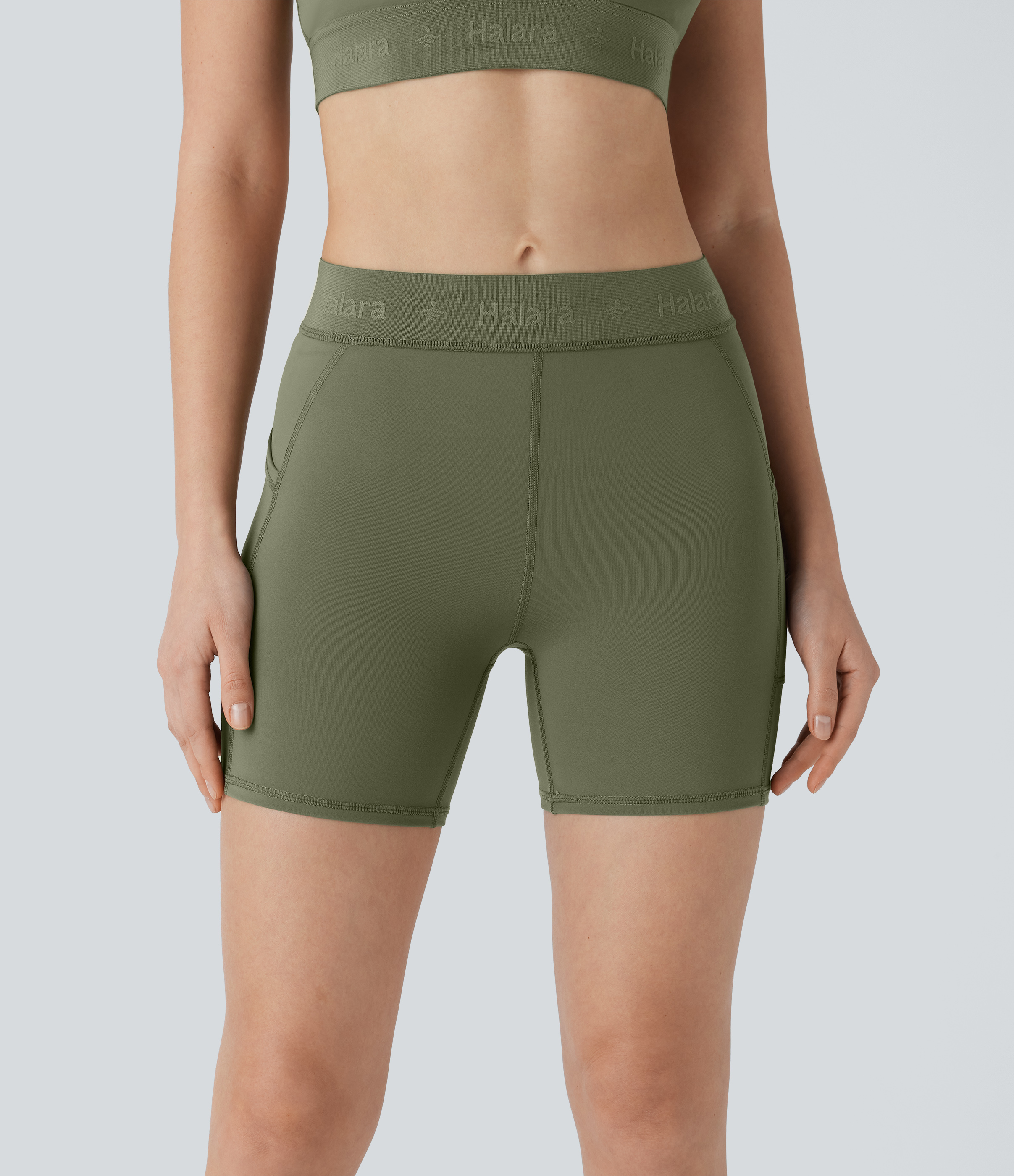 Unripe Olive Green Pantalón corto SpeedWave™ ciclismo entrenamiento secado rápido bolsillo lateral tiro medio 12.5cm / 1