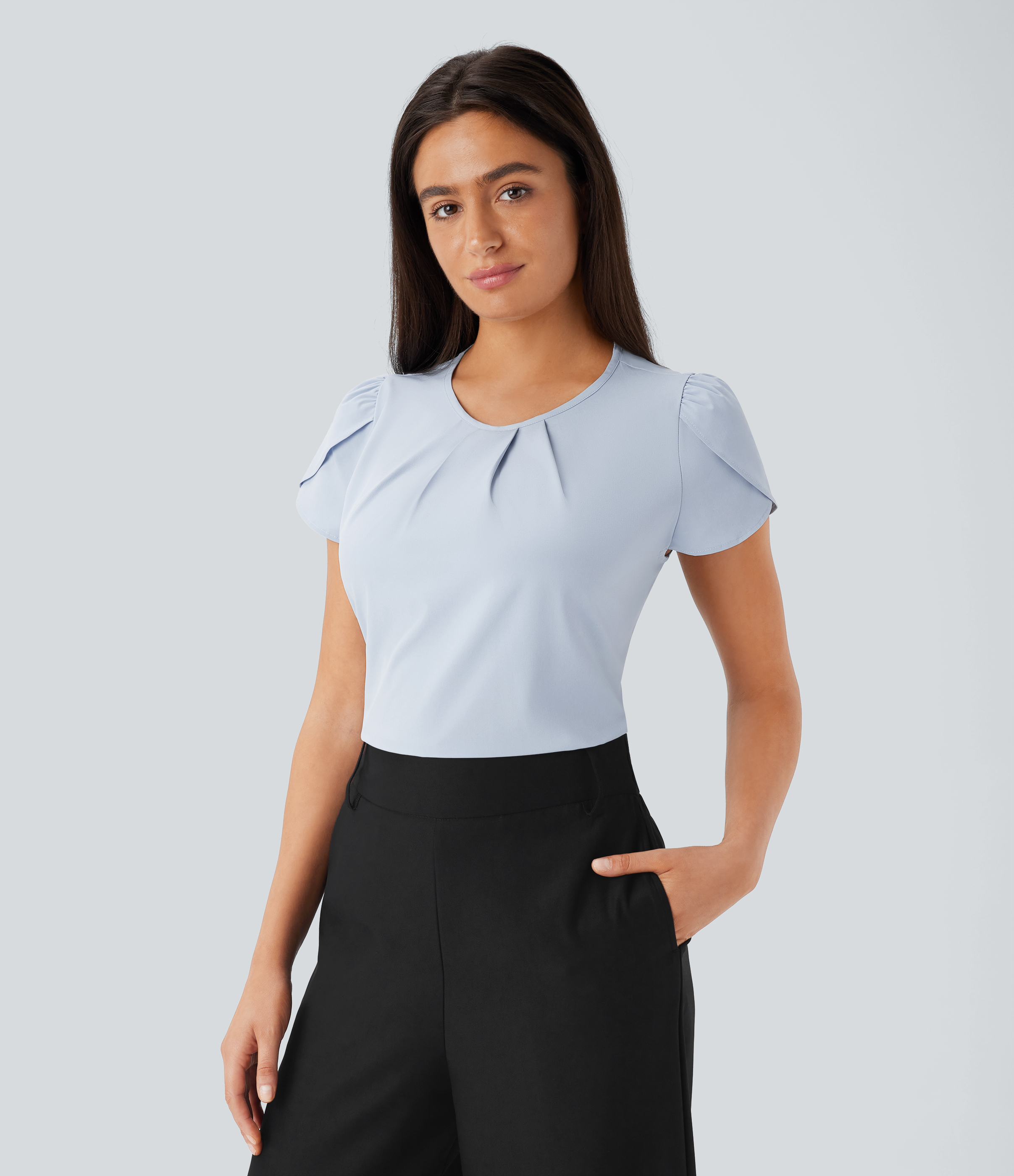 Breezeful™ Round Neck Short Sleeve Keyhole Back Quick Dry Work Top