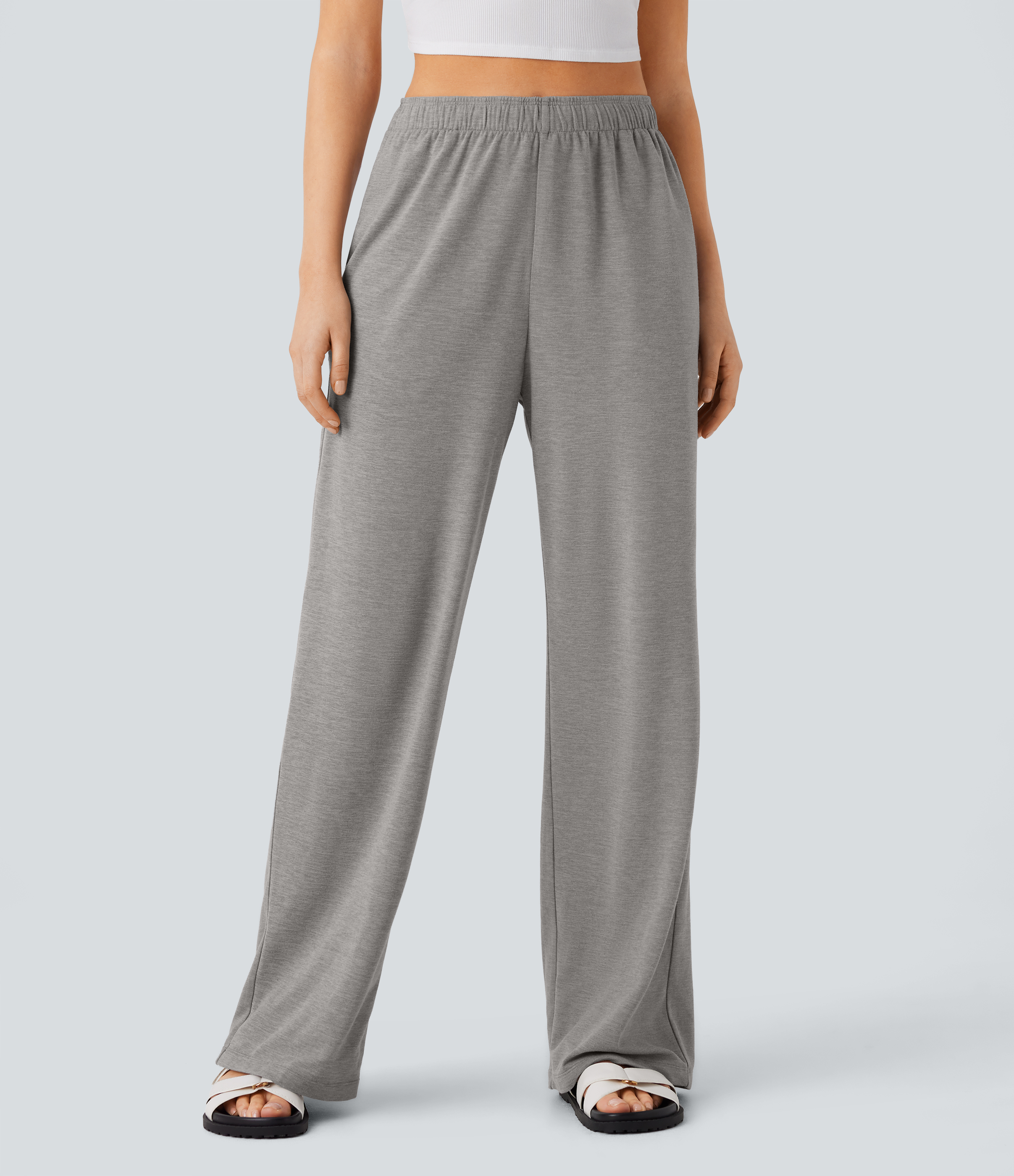 Freizeithose mit hohem Bund, Umschlag, Kordelzug, Seitentaschen und geradem Bein