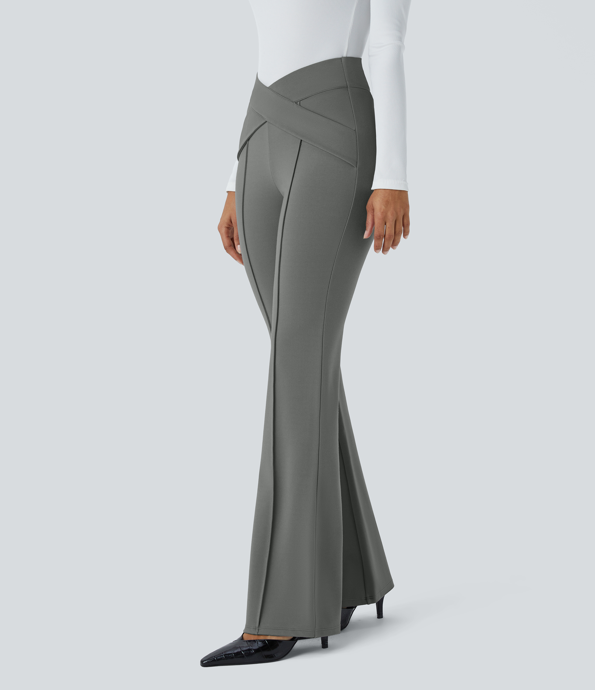 Putty Gray Pantalon croisé taille haute / 1