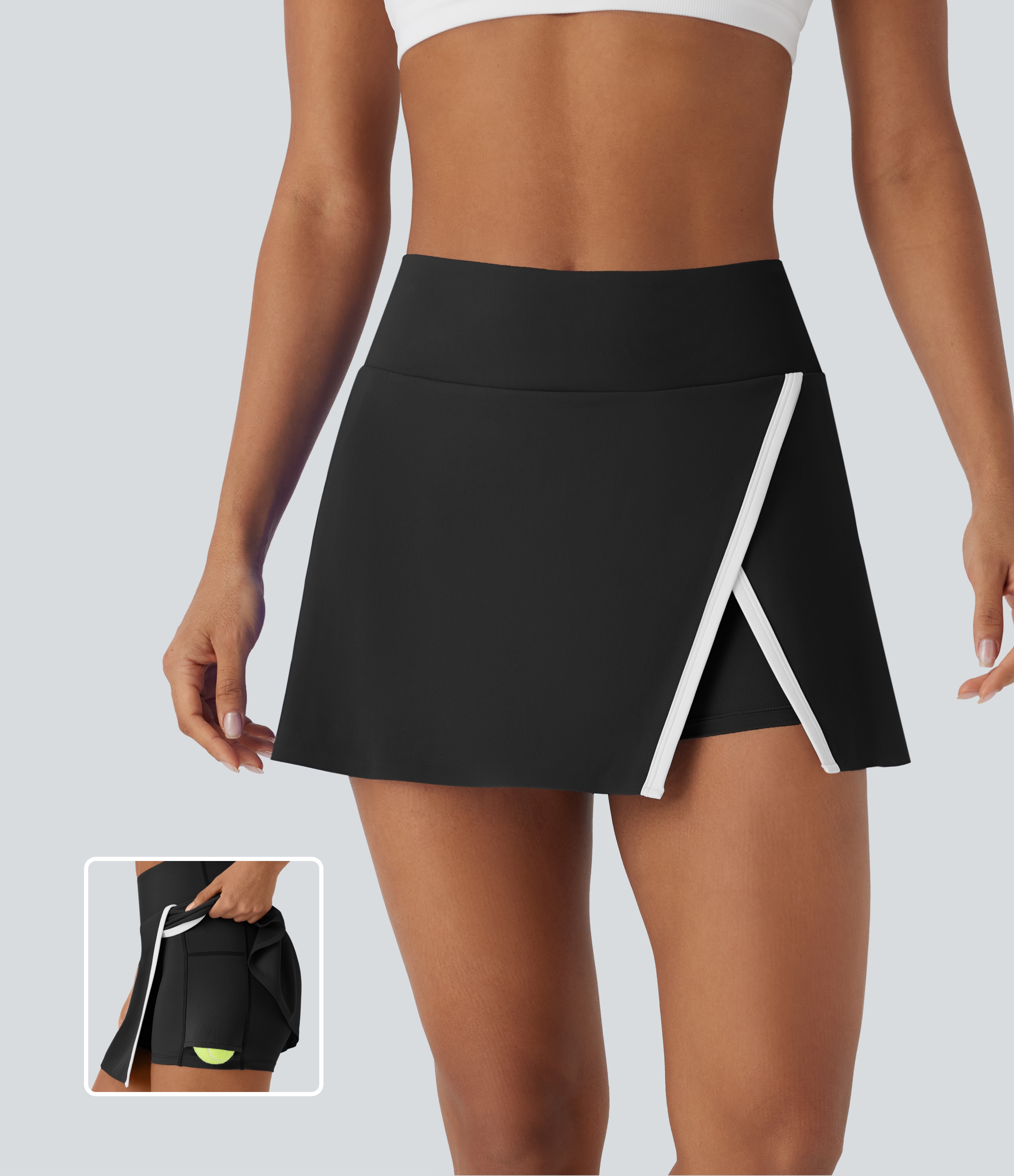 Women's High Waisted 2-in-1 Color Block Mini Tennis Skirt with