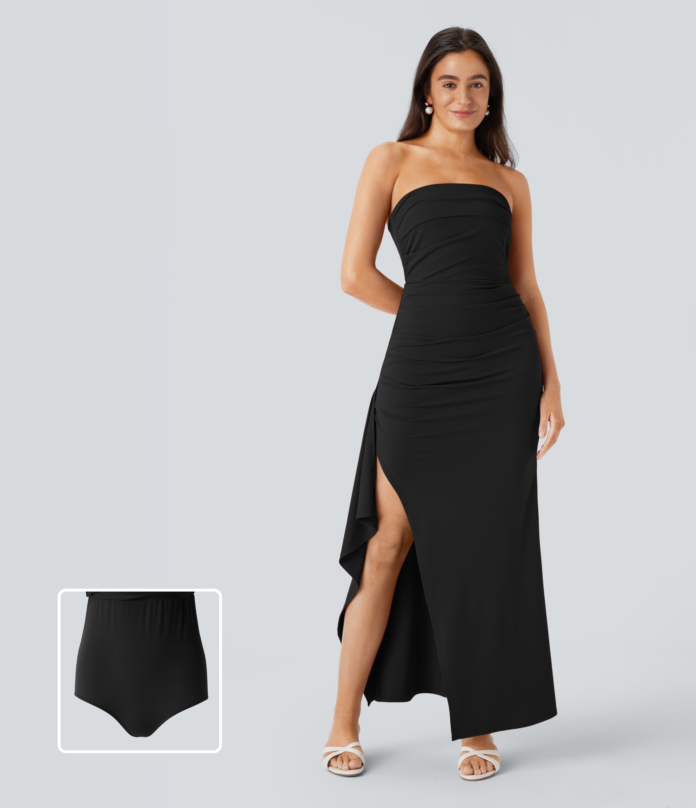 Black Tube Ruched Ruffle 2-in-1 Maxi Dress / 1