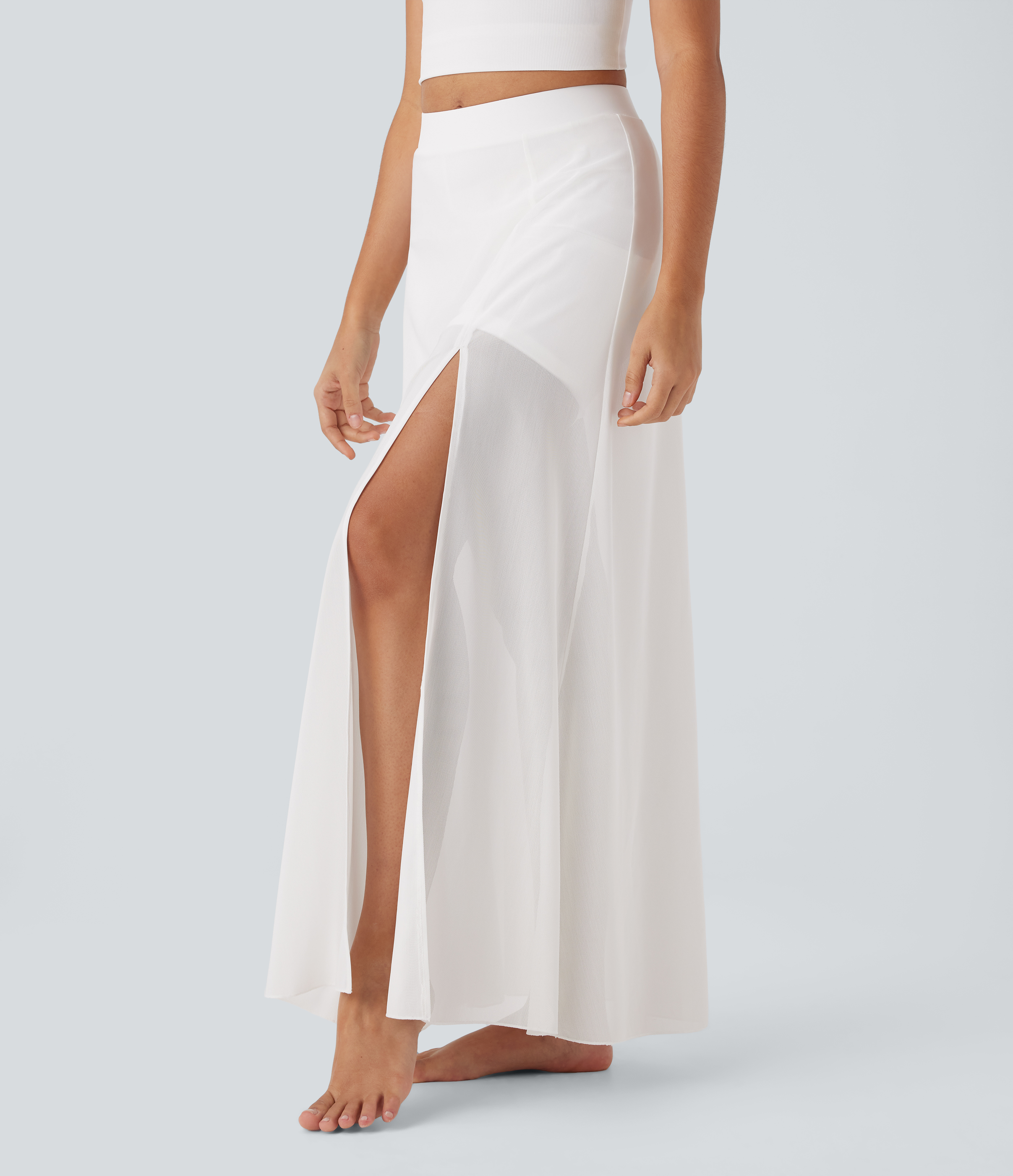 Mid-height 2-in-1 maxi dance skirt with slit and side pocket