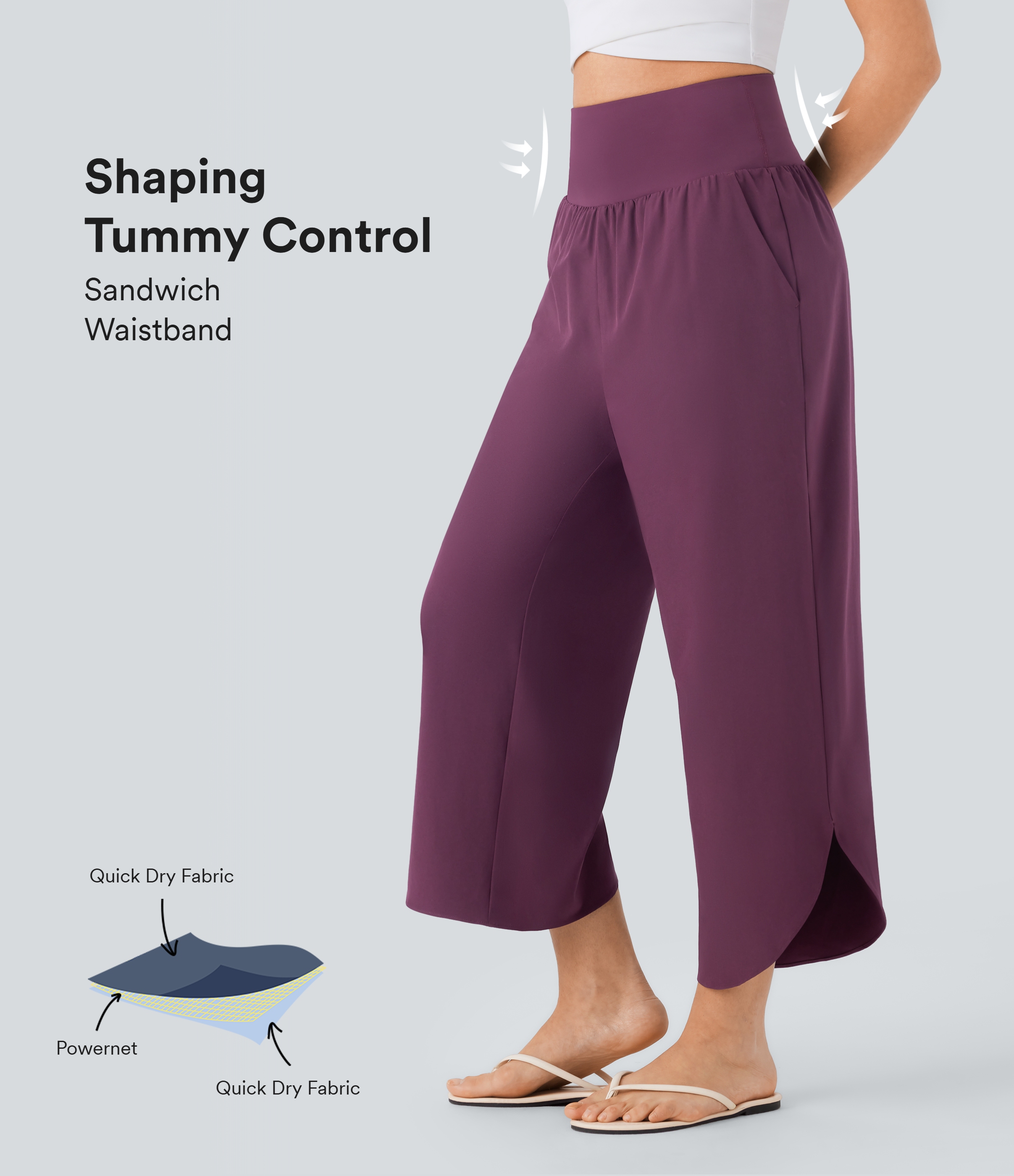 Breezeful™ High Waisted Tummy Control Split Hem Quick Dry Resort Trousers with Pockets