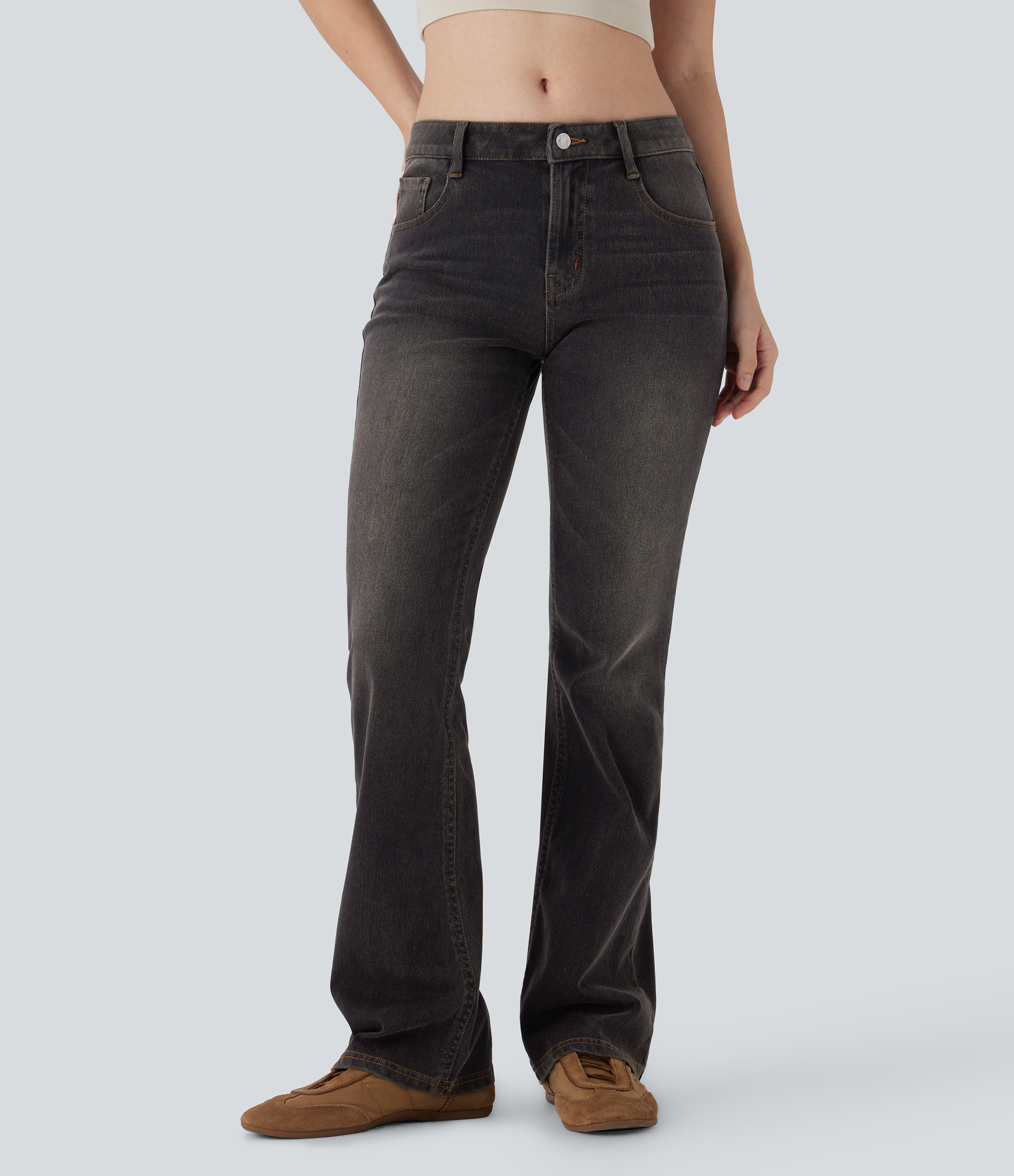 Halara Flex™ Low Rise Pockets Washed Casual Bootcut Jeans