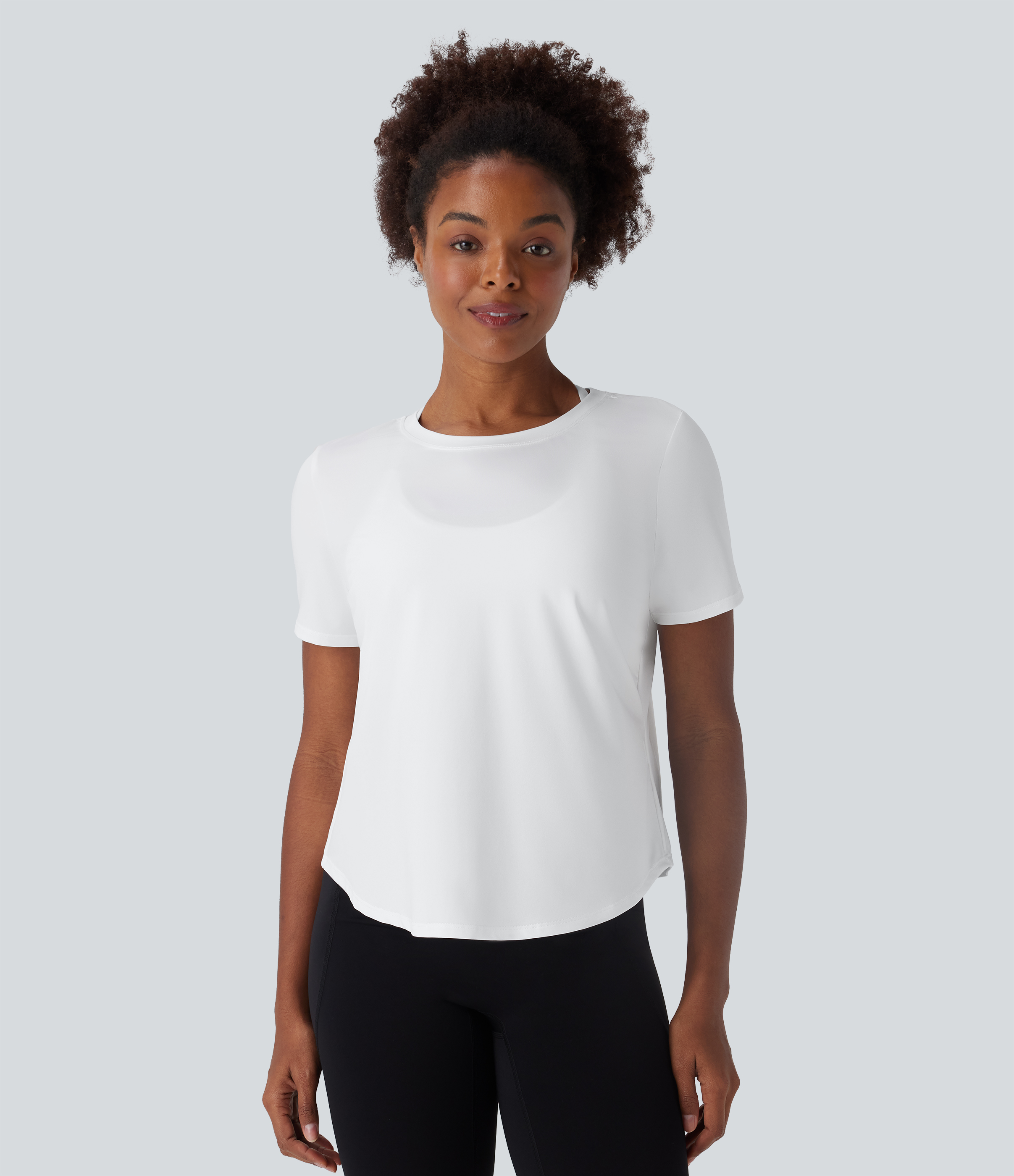 Blanco Top deportivo de yoga de malla en contraste de manga corta y cuello redondo / 2