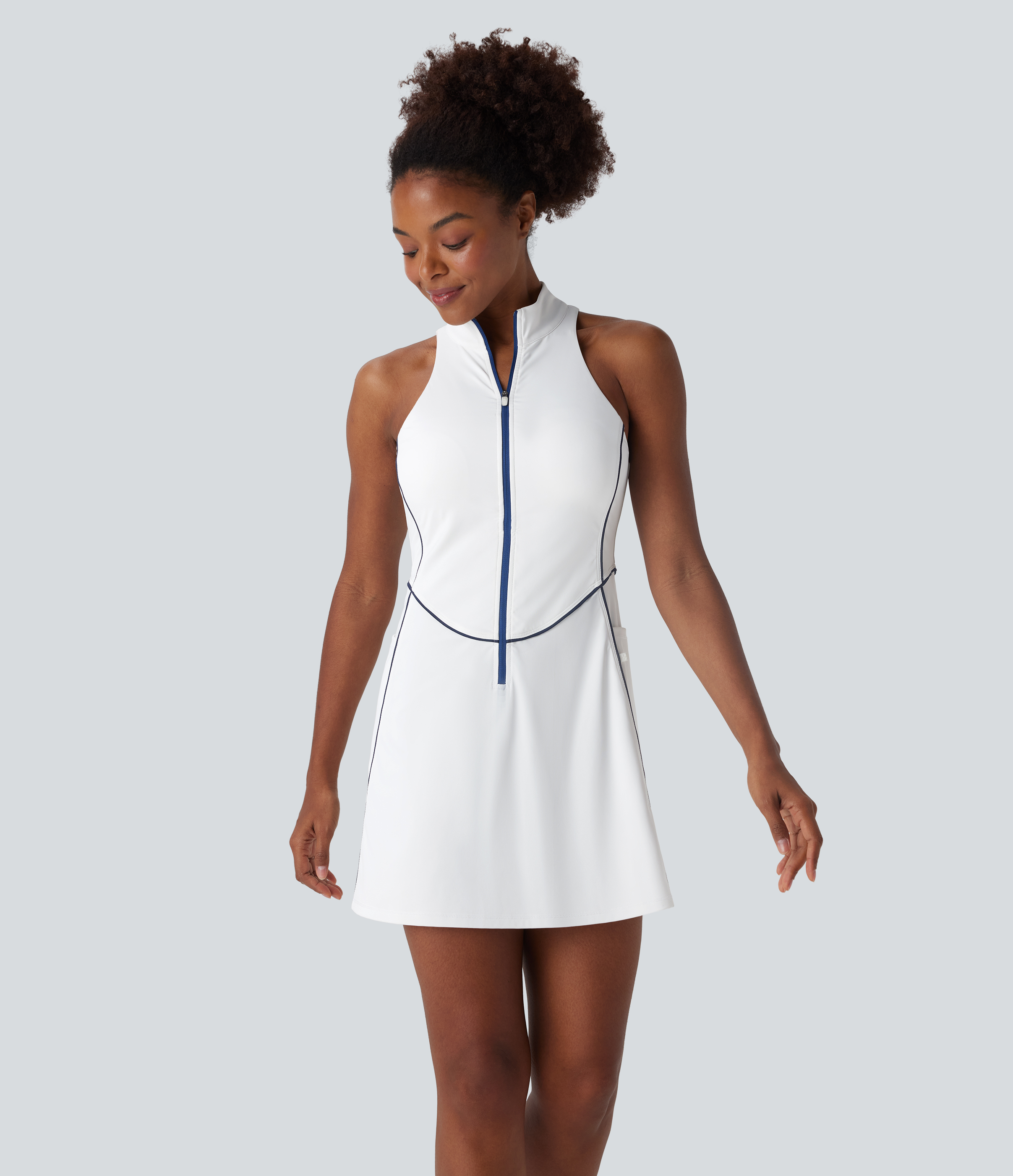 Softlyzero™ QuickDry ärmelloses Mini-Golf-Aktivkleid mit halbem Reißverschluss und Seitentaschen – Golf-Tee