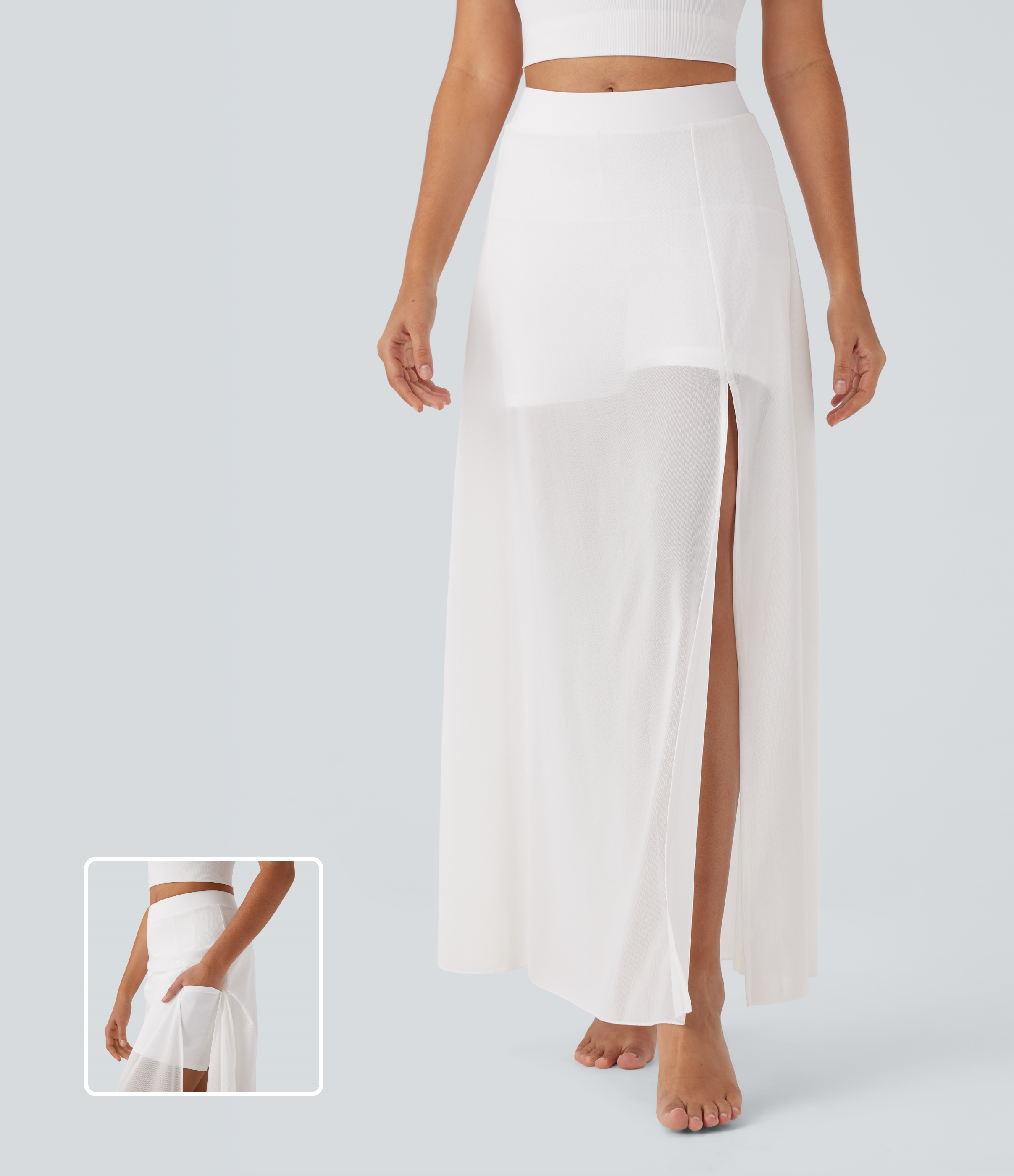 Jupe maxi fluide de danse 2-en-1 à taille mi-haute, fente et poches latérales