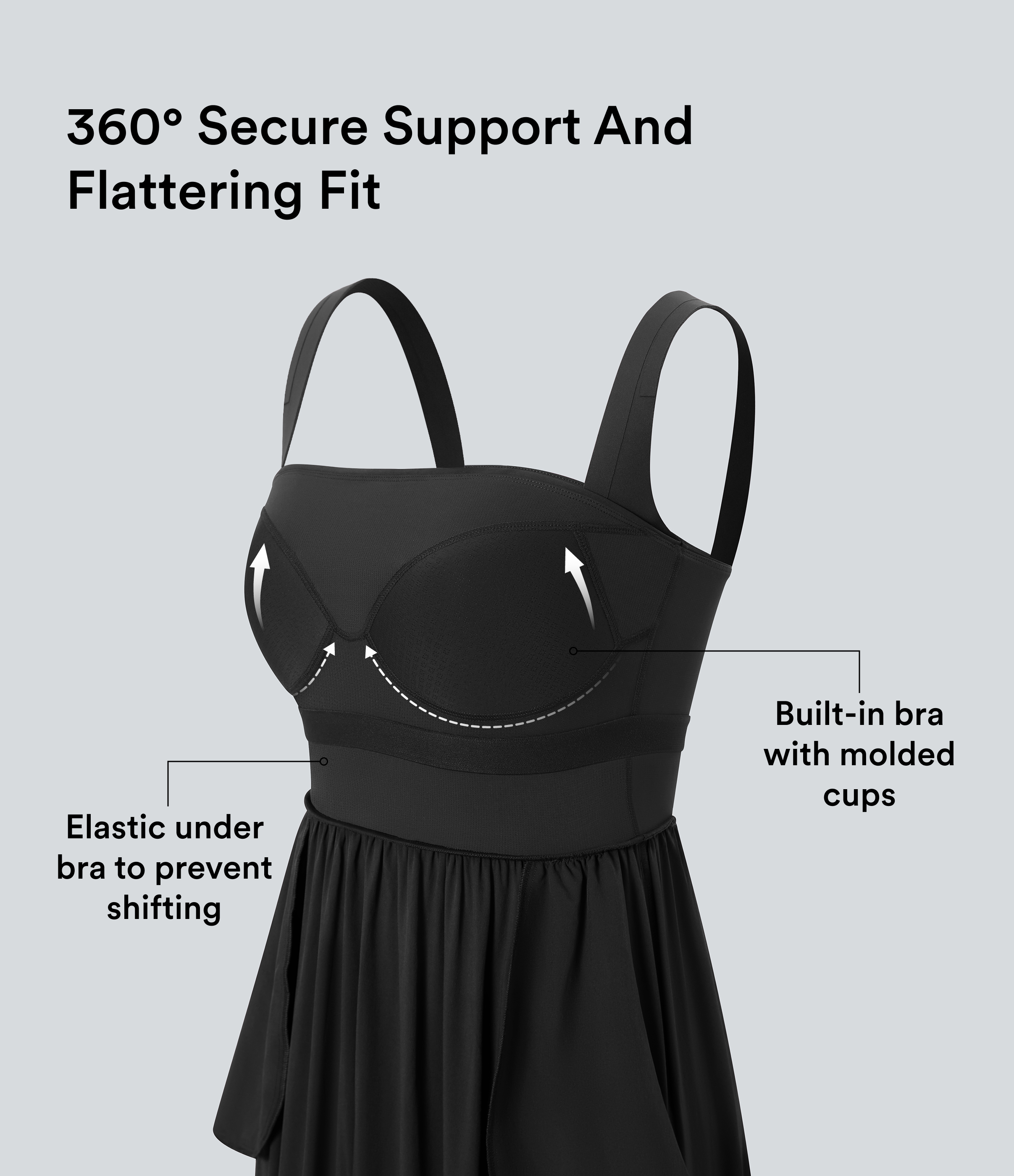 Negro Vestido largo fluido Breezeful™ casual de secado rápido con copas moldeadas push-up escote cuadrado y bolsillos laterales / 2