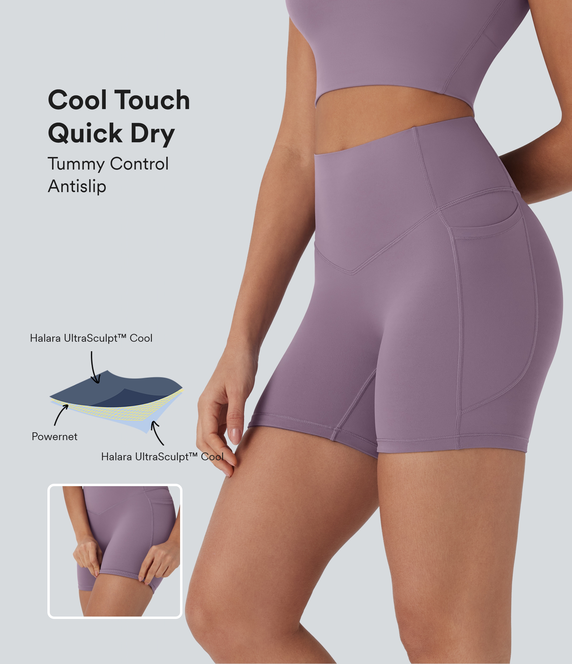 Shorts de yoga moldeadores Halara UltraSculpt™ Refrescante de secado rápido con tiro alto reductor de abdomen de 12,7cm y bolsillos - UPF 50+