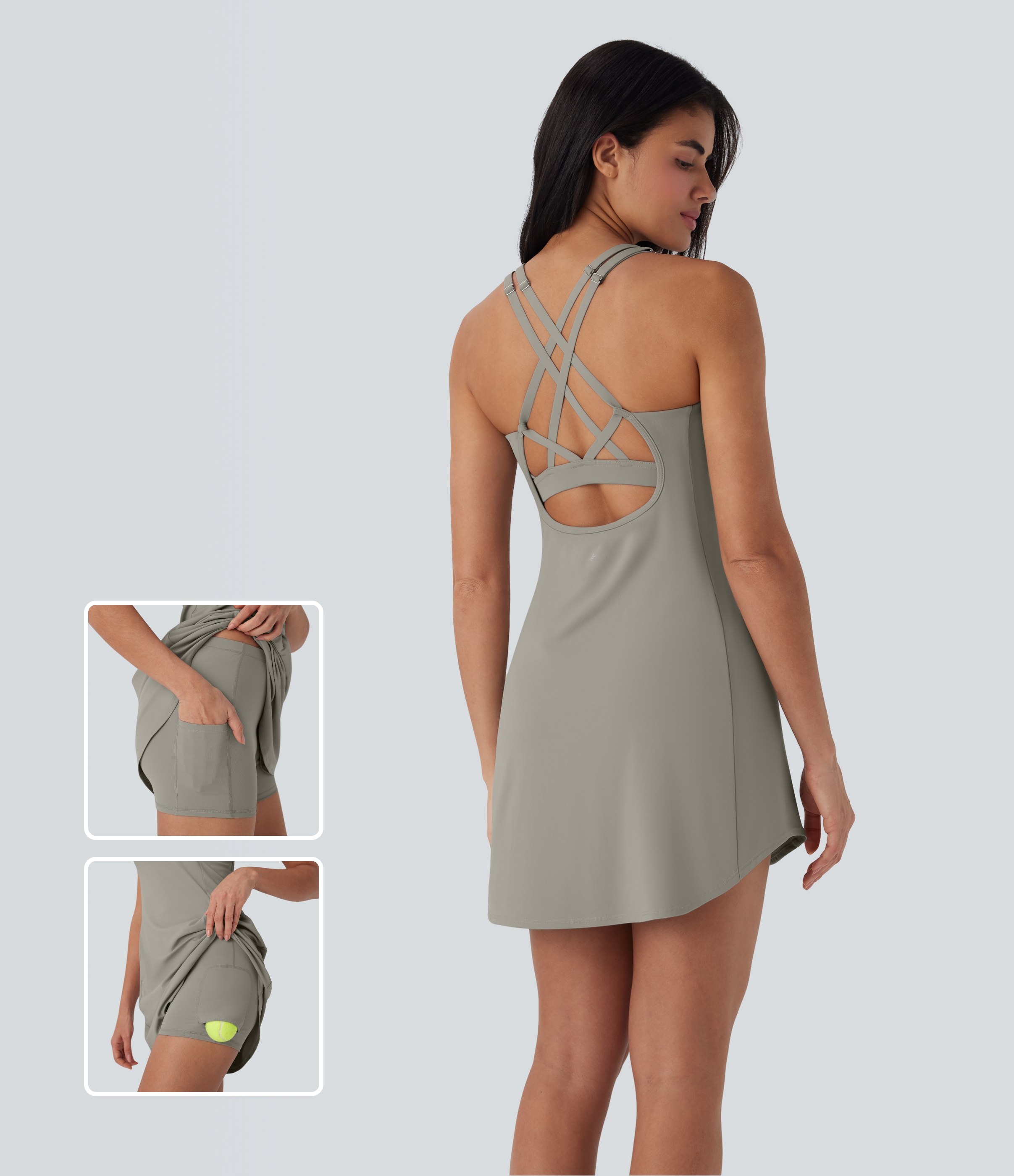 London Fog Vestido mini deportivo de tenis de dos piezas Softlyzero™ con secado rápido, espalda abierta cruzada y múltiples bolsillos / 1