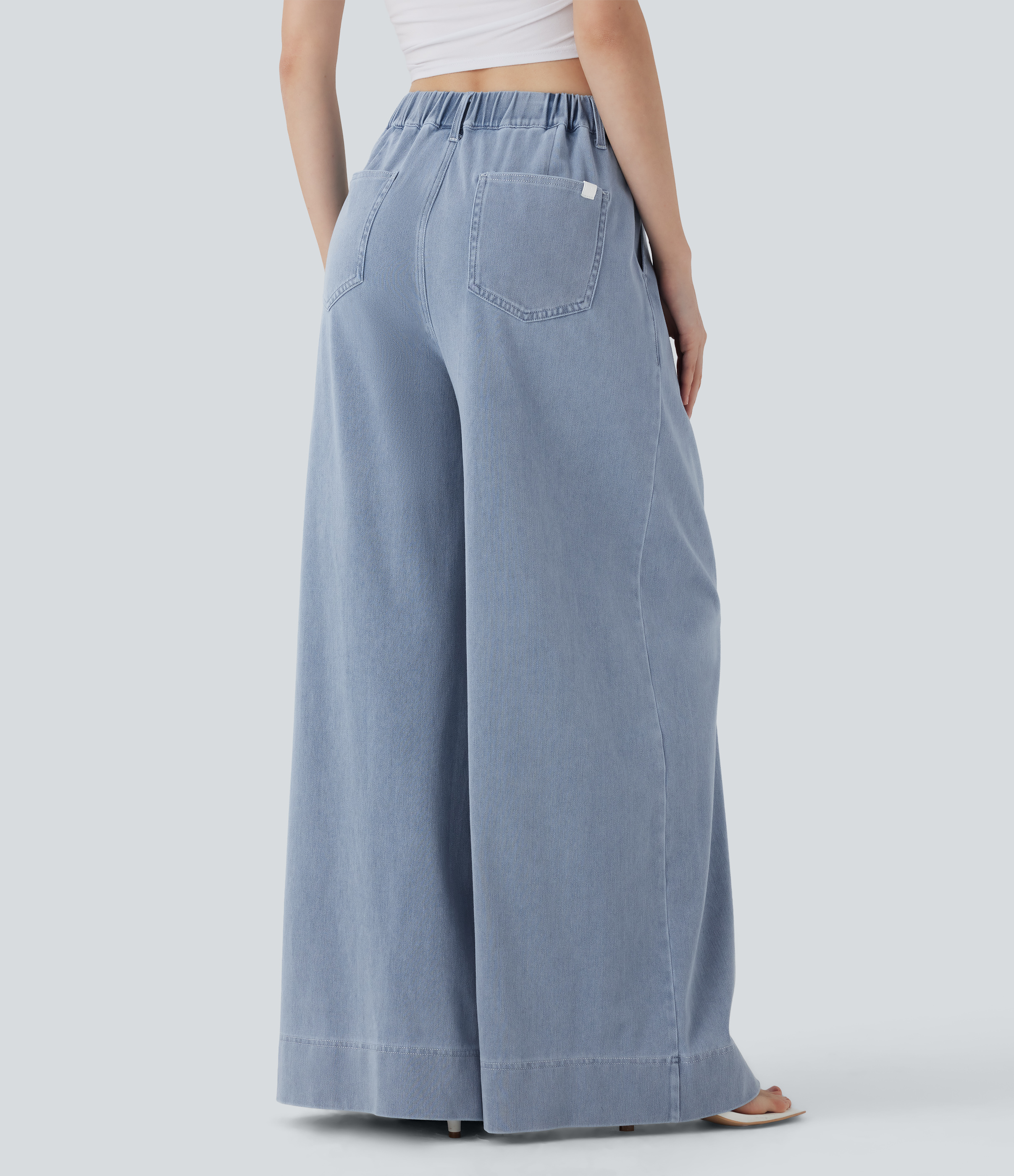 Baltic Sea Blue Denim Jeans Halara Flex™ Denim vaquero elástico secado rápido tacto fresco pierna ancha tiro alto múltiple bolsillo / 2