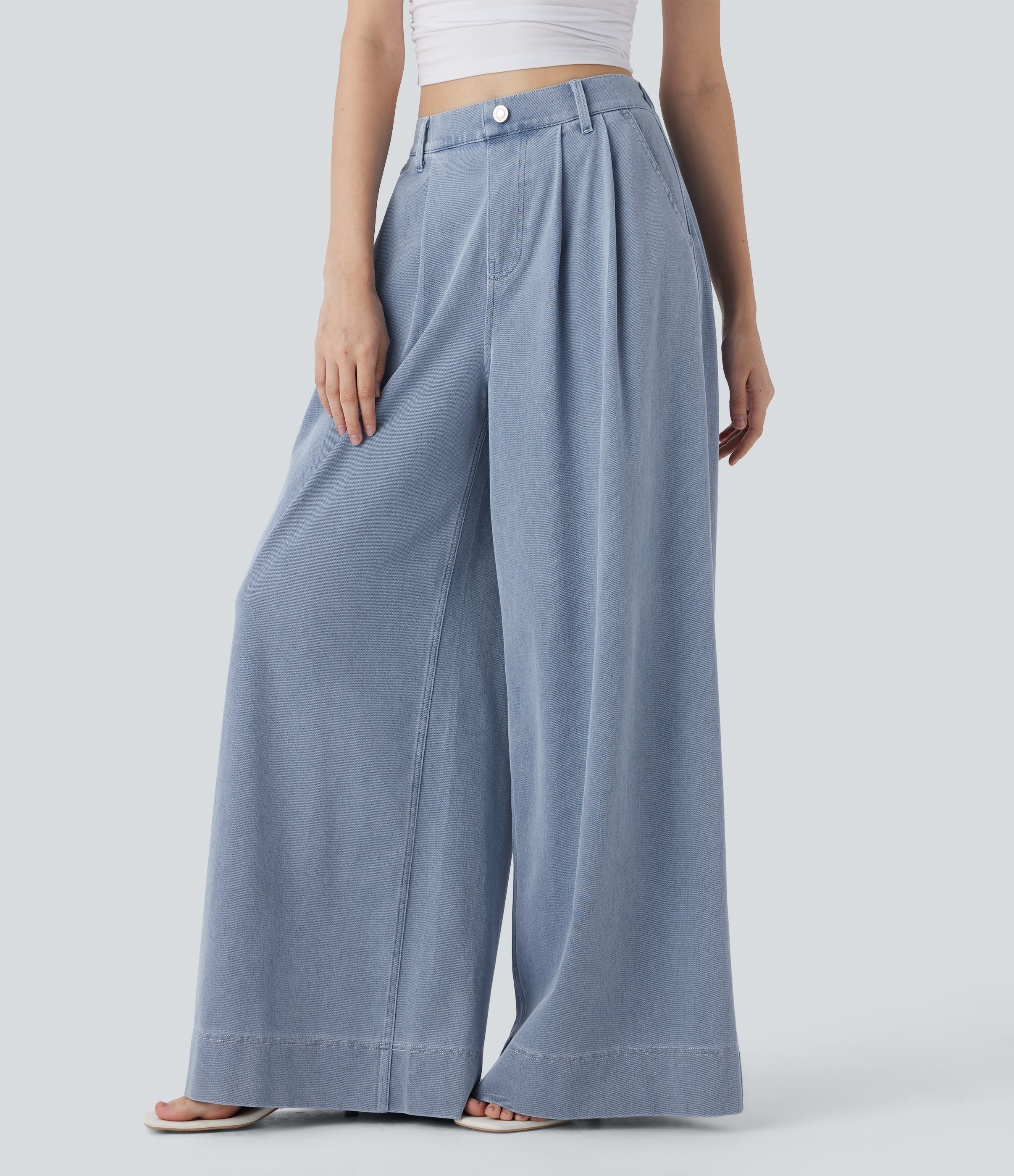 Baltic Sea Blue Denim Halara Flex™ High Waisted Wide leg InstantCool Denim Casual Jeans with Pockets / 2