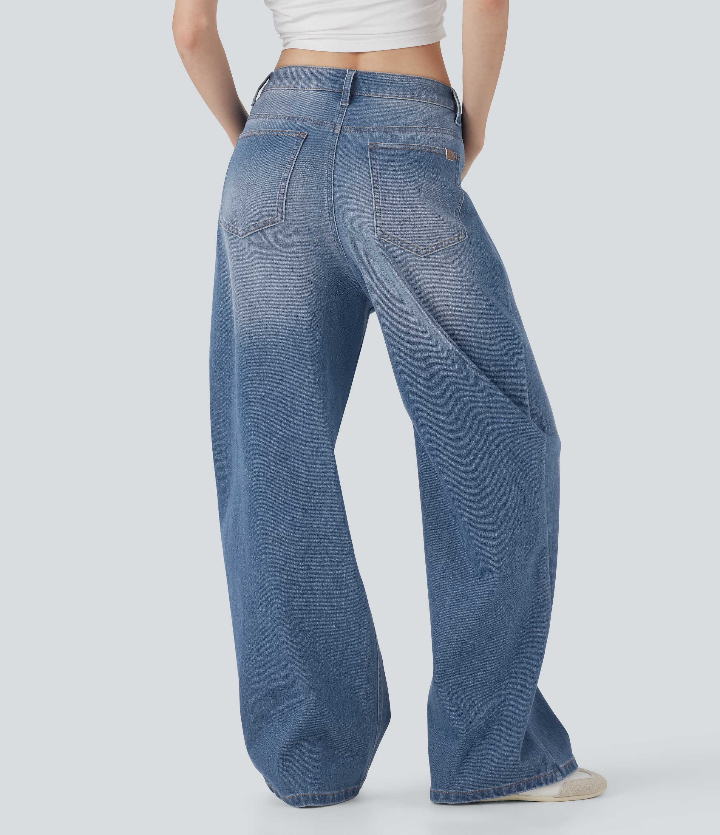 Tide Blue Denim Halara Flex™ Mid Rise Washed Casual Baggy Jeans with Pockets / 2