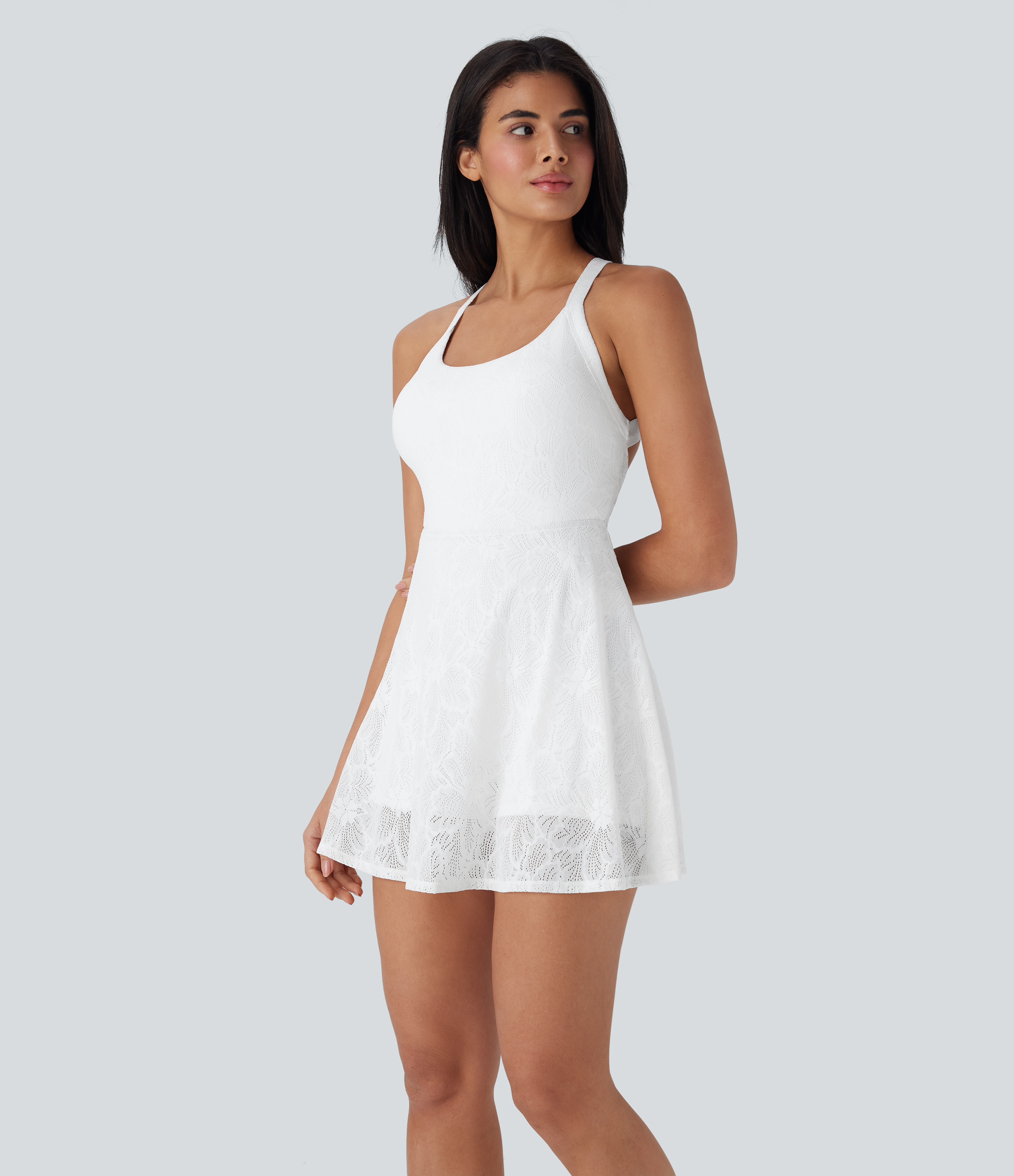 Blanco Vestido corto 2 en 1 con encaje espalda descubierta y bolsillos - Easy Peezy / 2