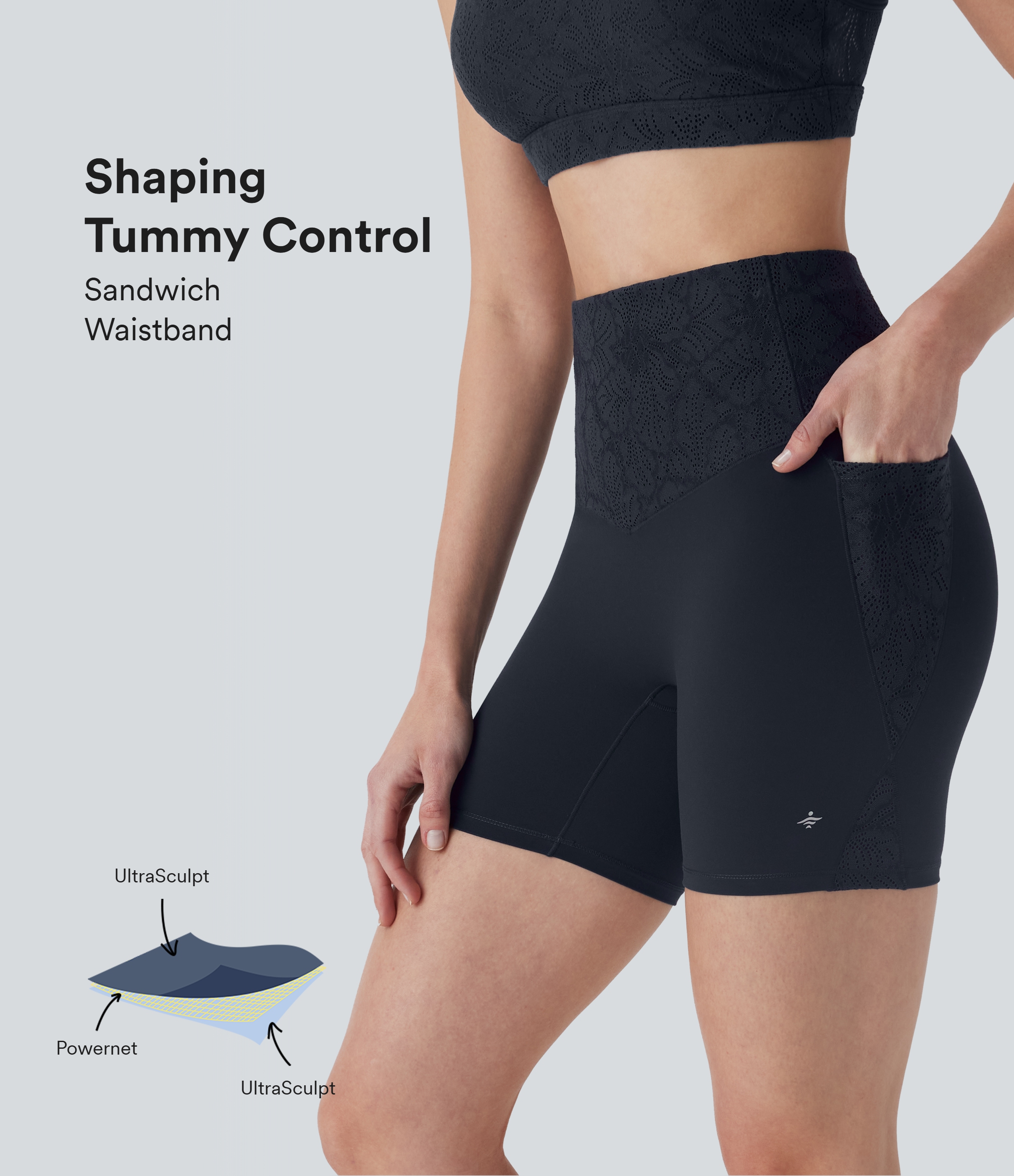 Halara UltraSculpt™ High Waisted Tummy Control Contrast Lace Training Biker Shorts 5'' with Pockets