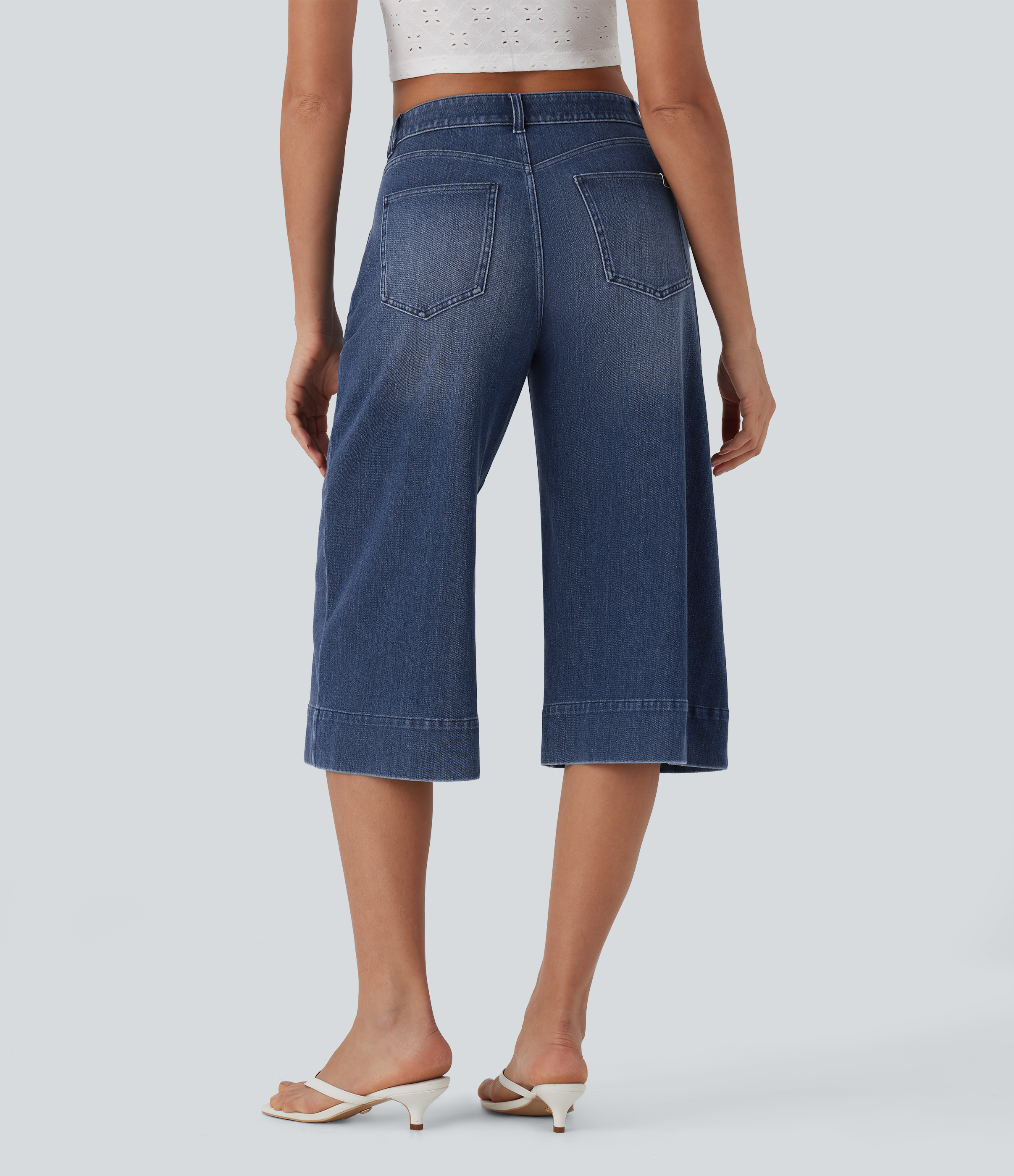 Estate Blue Denim Halara Flex™ Mid Rise Capri Weite Beine Gewaschene Lässige Jeans mit Taschen / 2