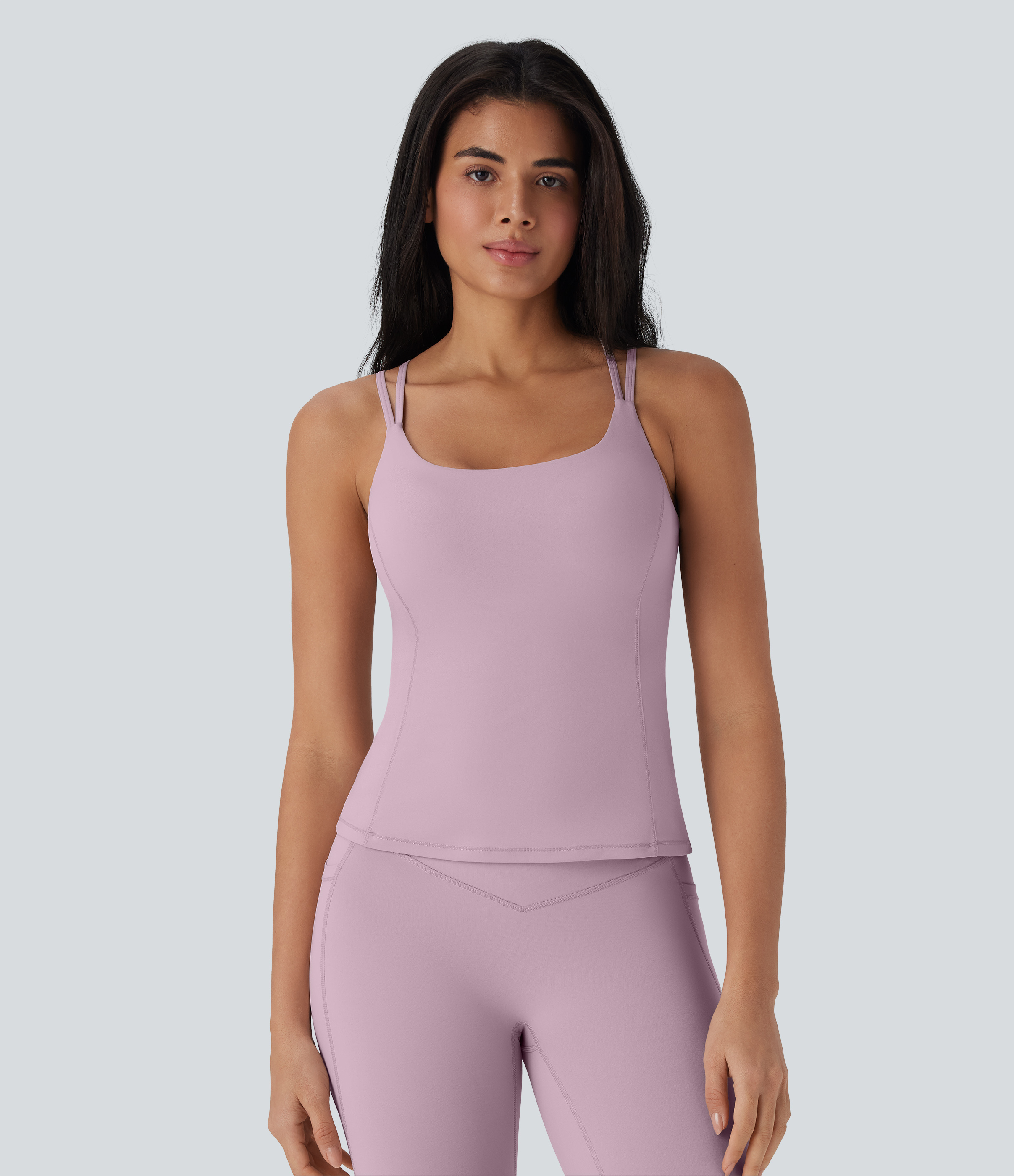 Dawn Pink Top de yoga Halara UltraSculpt™ con copas moldeadas, espalda descubierta y secado rápido - UPF 50+ / 2