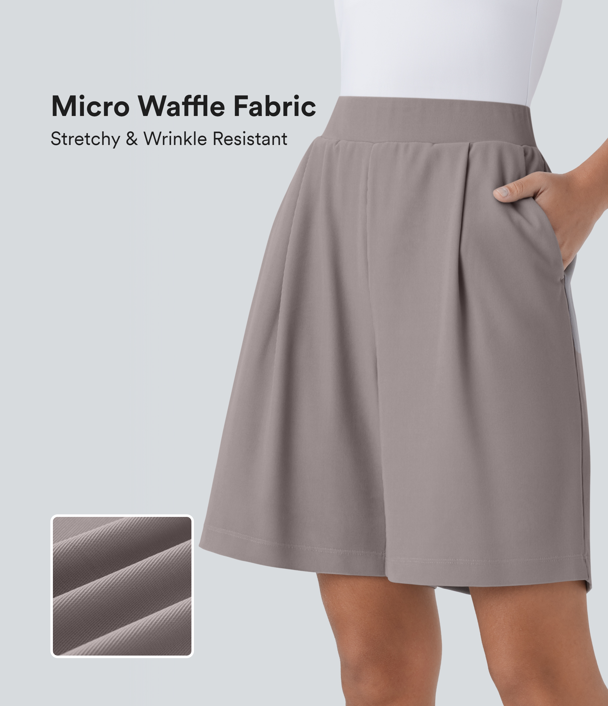 Short Bermuda Tailleur Fluide sculptant taille haute en maille gaufrée avec poches latérales