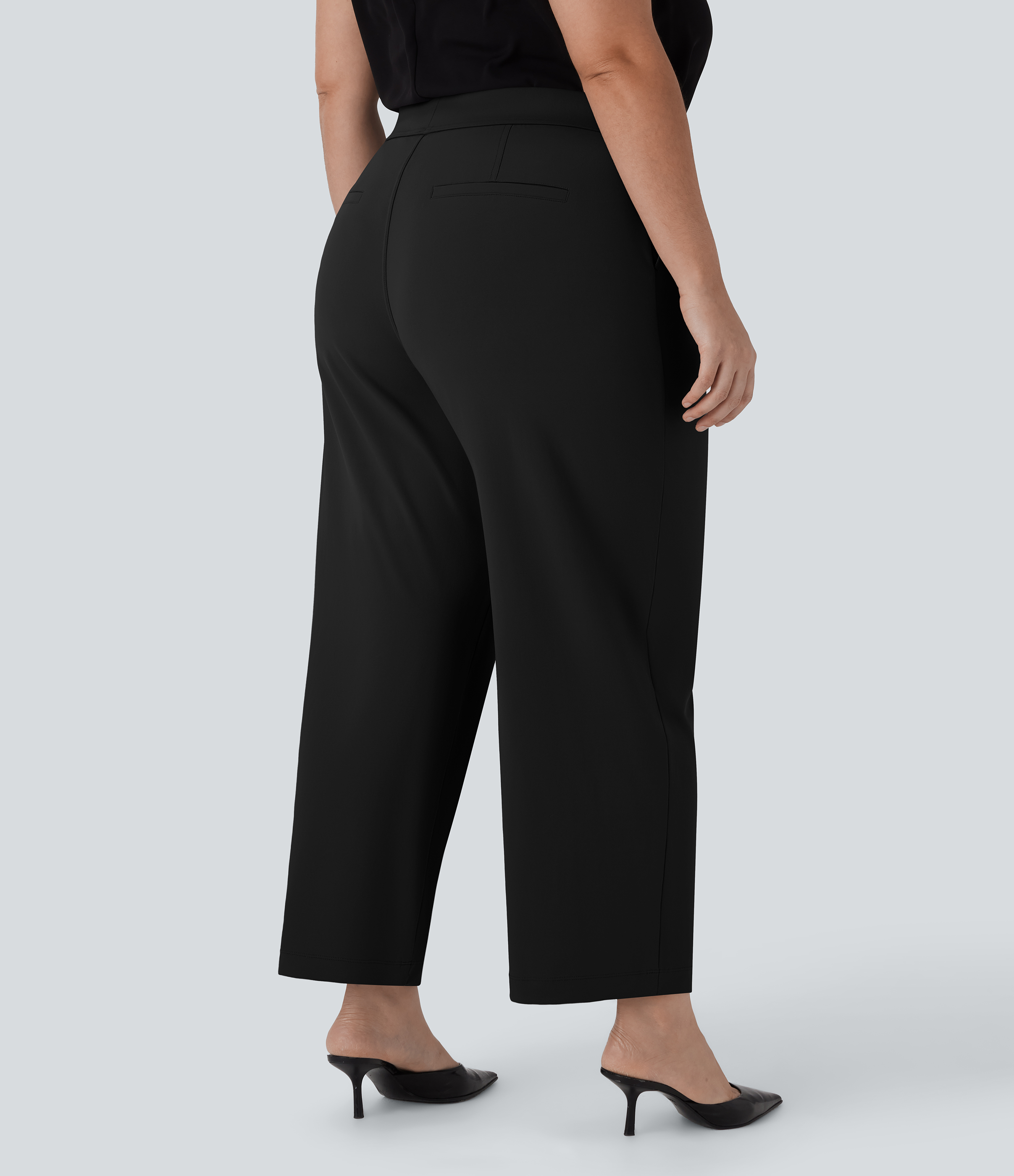 Negro Shorts de trabajo de talle alto, hasta el tobillo, de corte cónico, con bolsillos, talla grande / 2