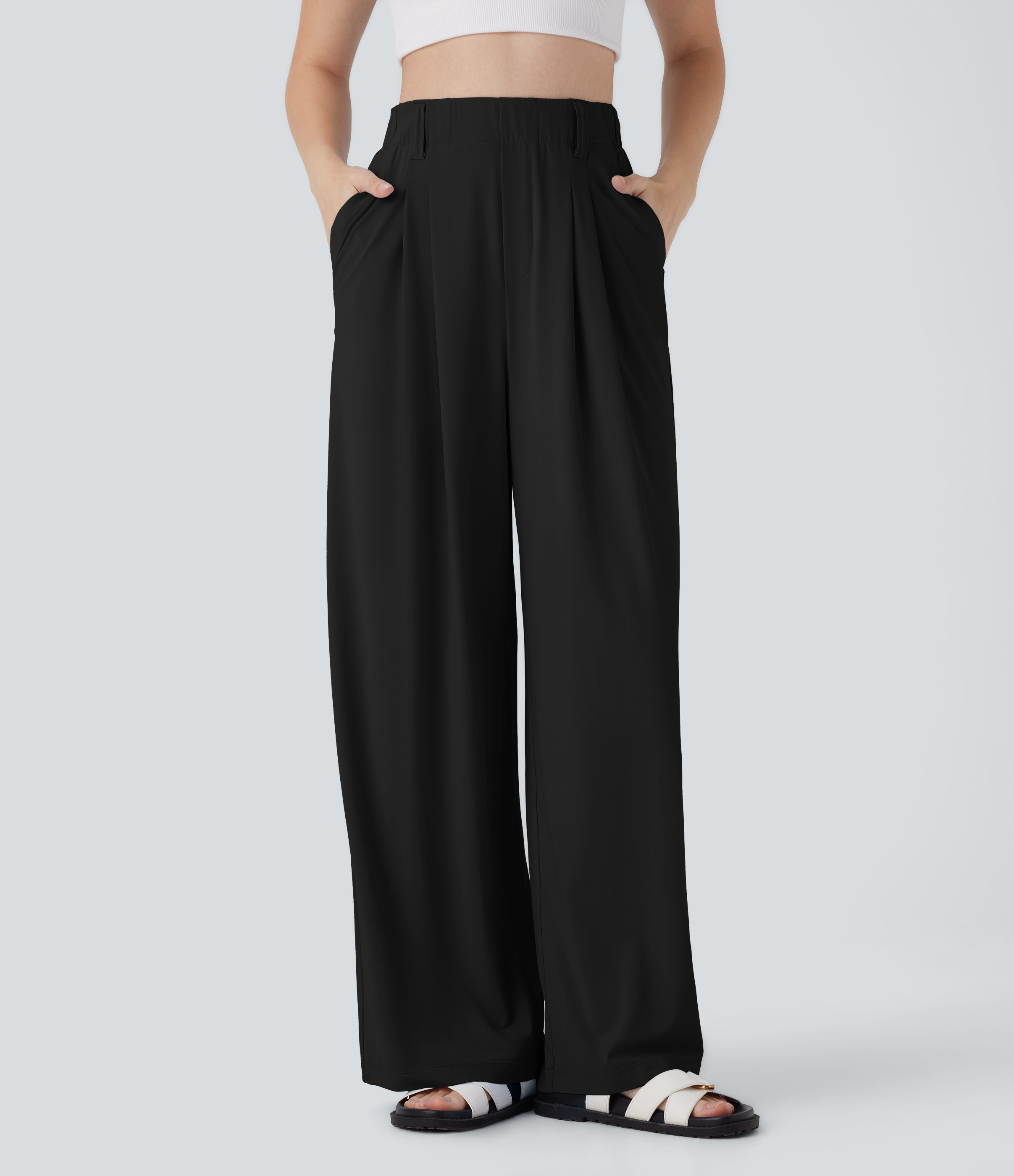 Pantalon décontracté à effet frais InstantCool à jambes larges et taille haute avec poches latérales, protection solaire UPF50+