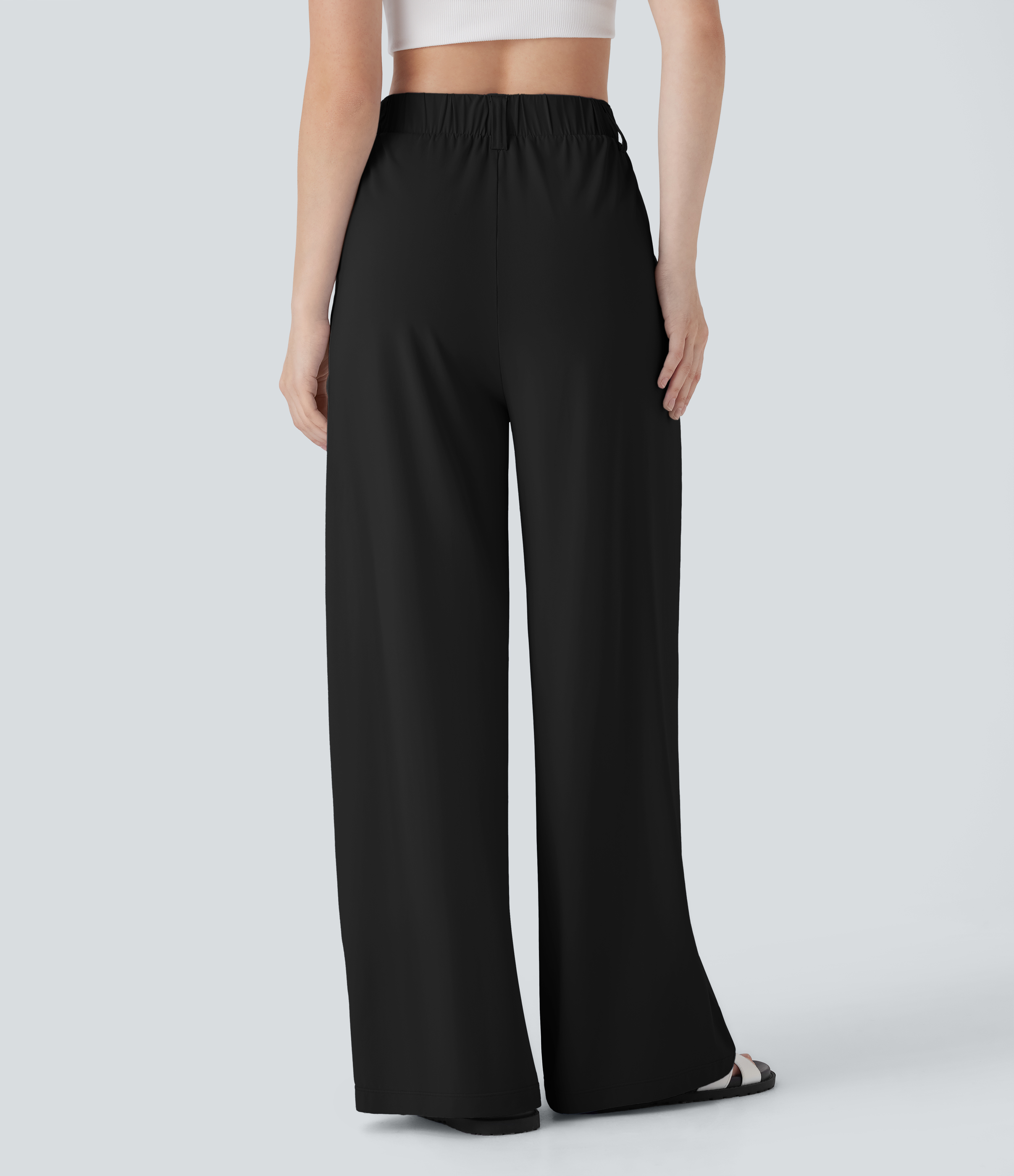 Negro Pantalones de talle alto con bolsillos, pernera ancha, tacto fresco y corte relajado — UPF50+ / 2