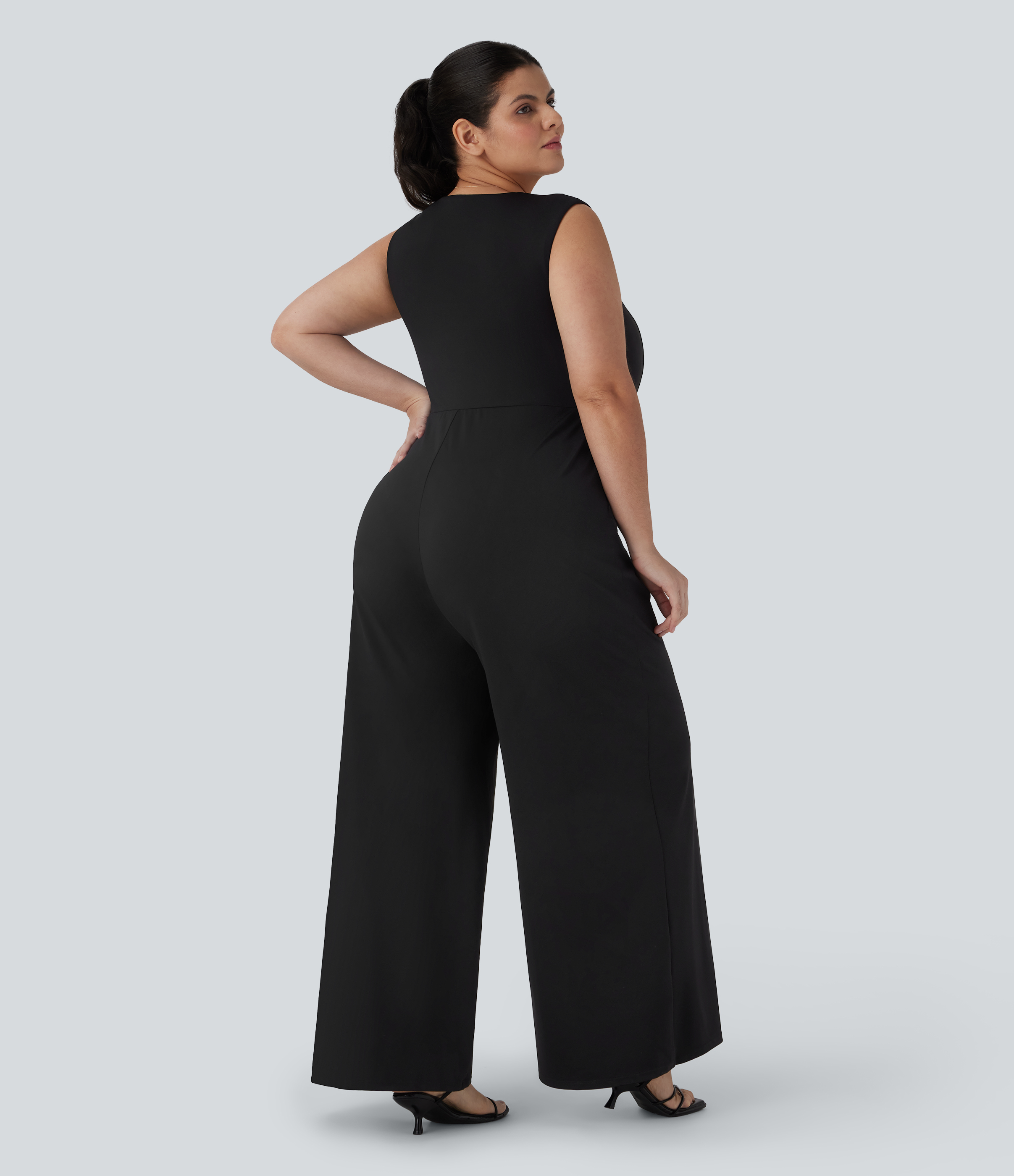 Negro Mono sin mangas de talla grande con escote cuadrado para dama de honor e invitada de boda / 2