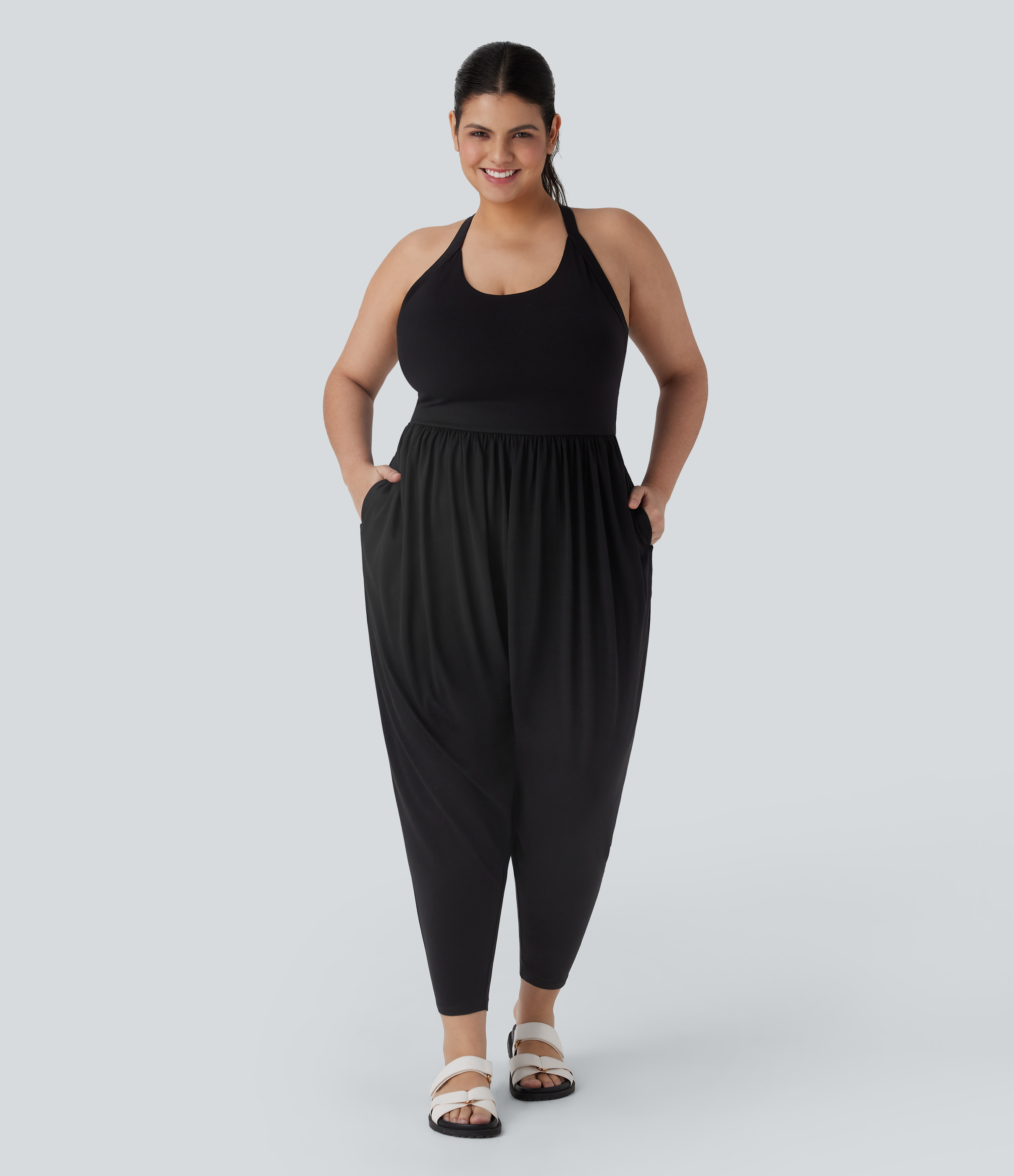 Negro Mono harem casual para tallas grandes con bolsillo - Edición Easy Peezy / 2