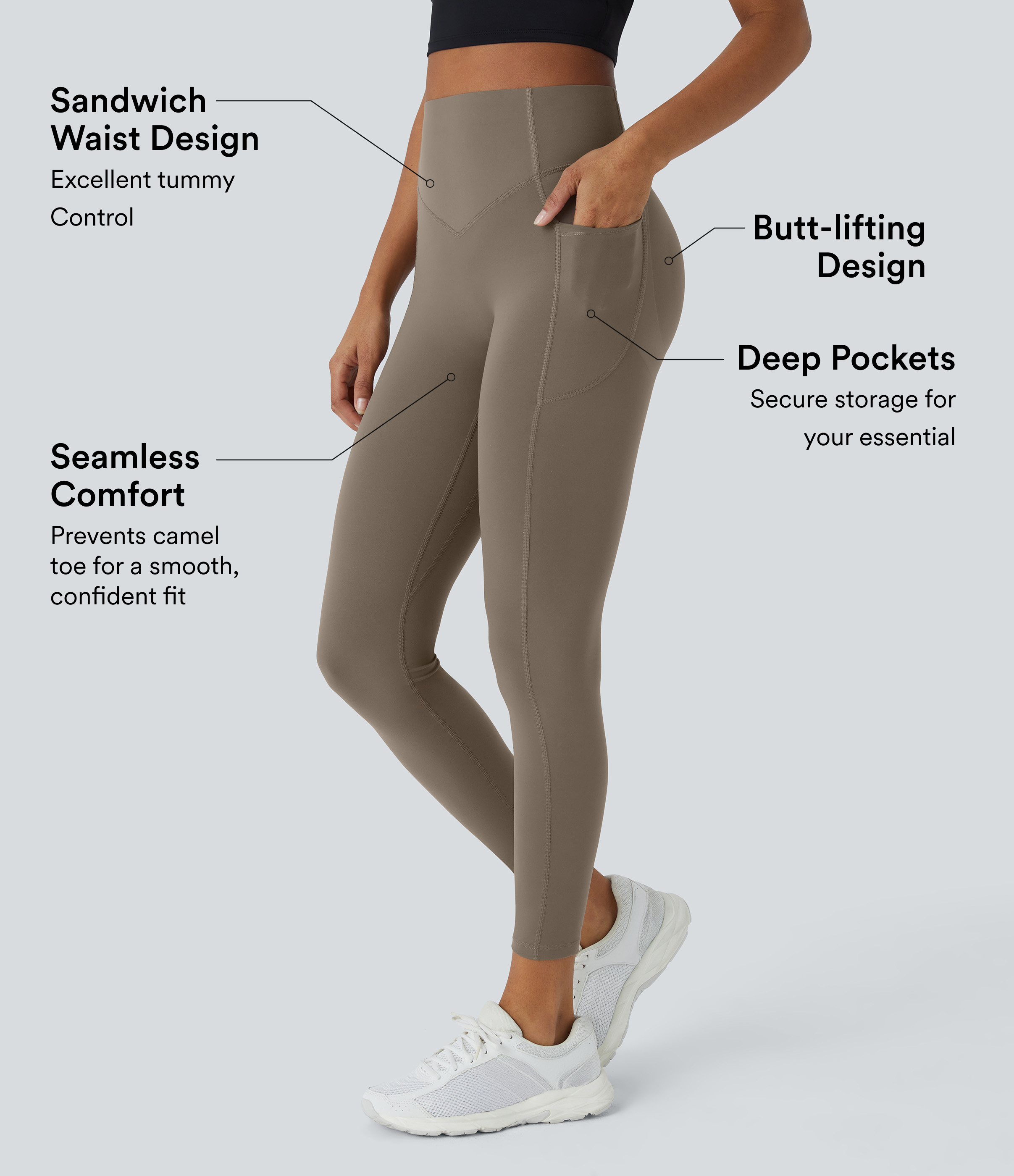 Dawn Brown Halara UltraSculpt™ High Waisted Scrunch Butt Lifting Tummy Control Shaping Training Leggings with Pockets / 2