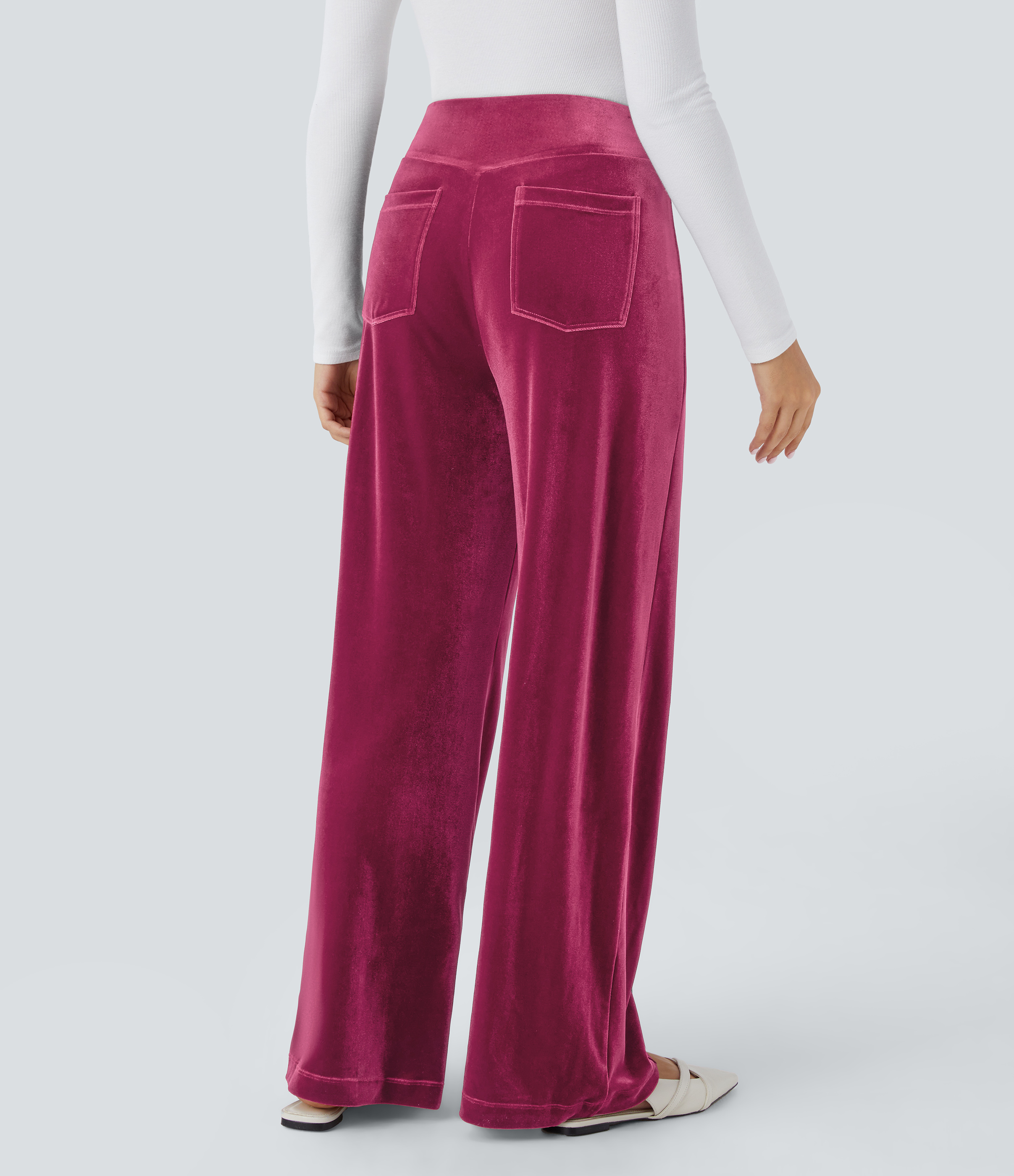 Sangria Pantalón terciopelo tiro alto bolsillo trasero pierna ancha / 2