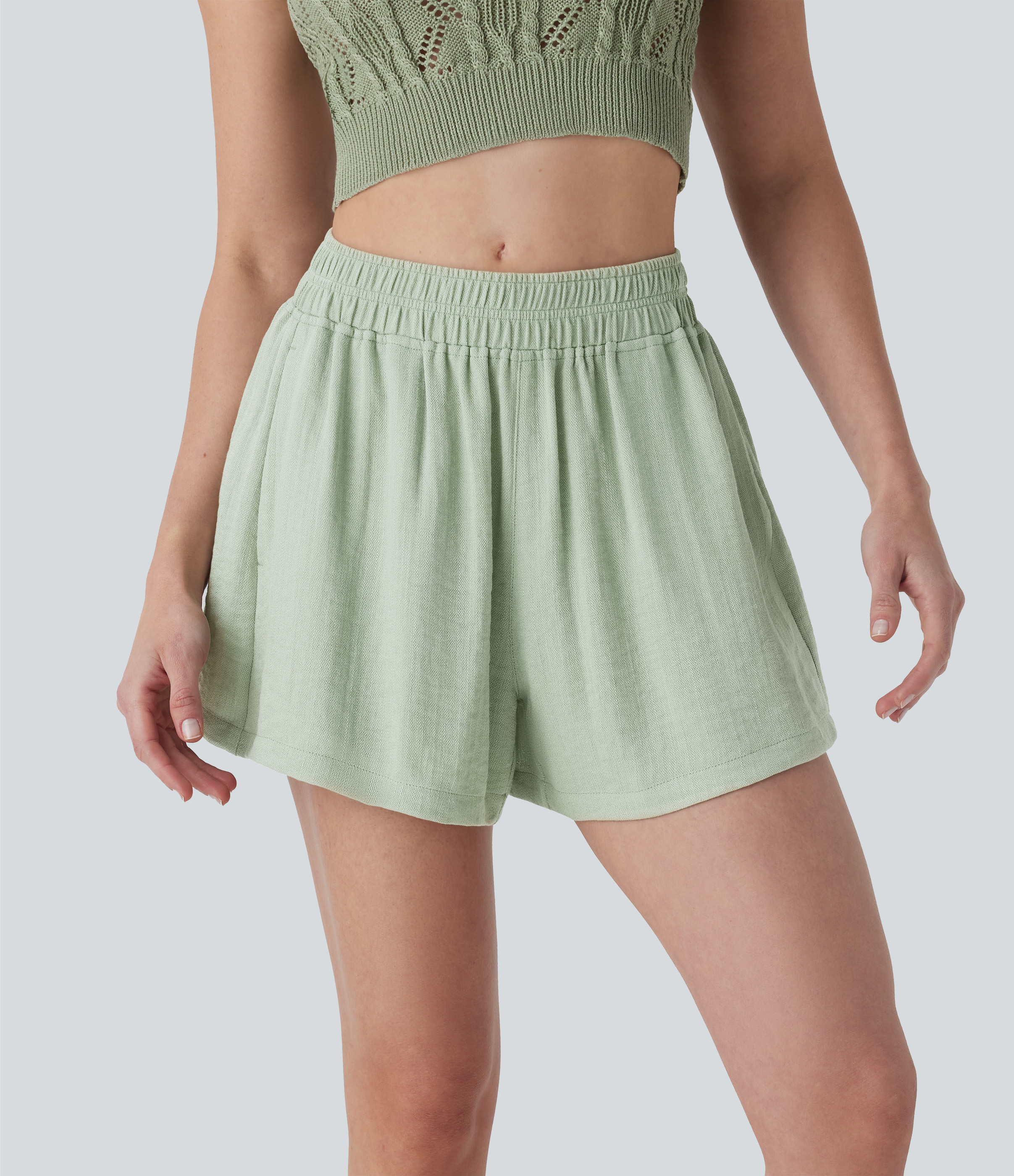 Shorts de lino de tiro medio con bolsillos laterales