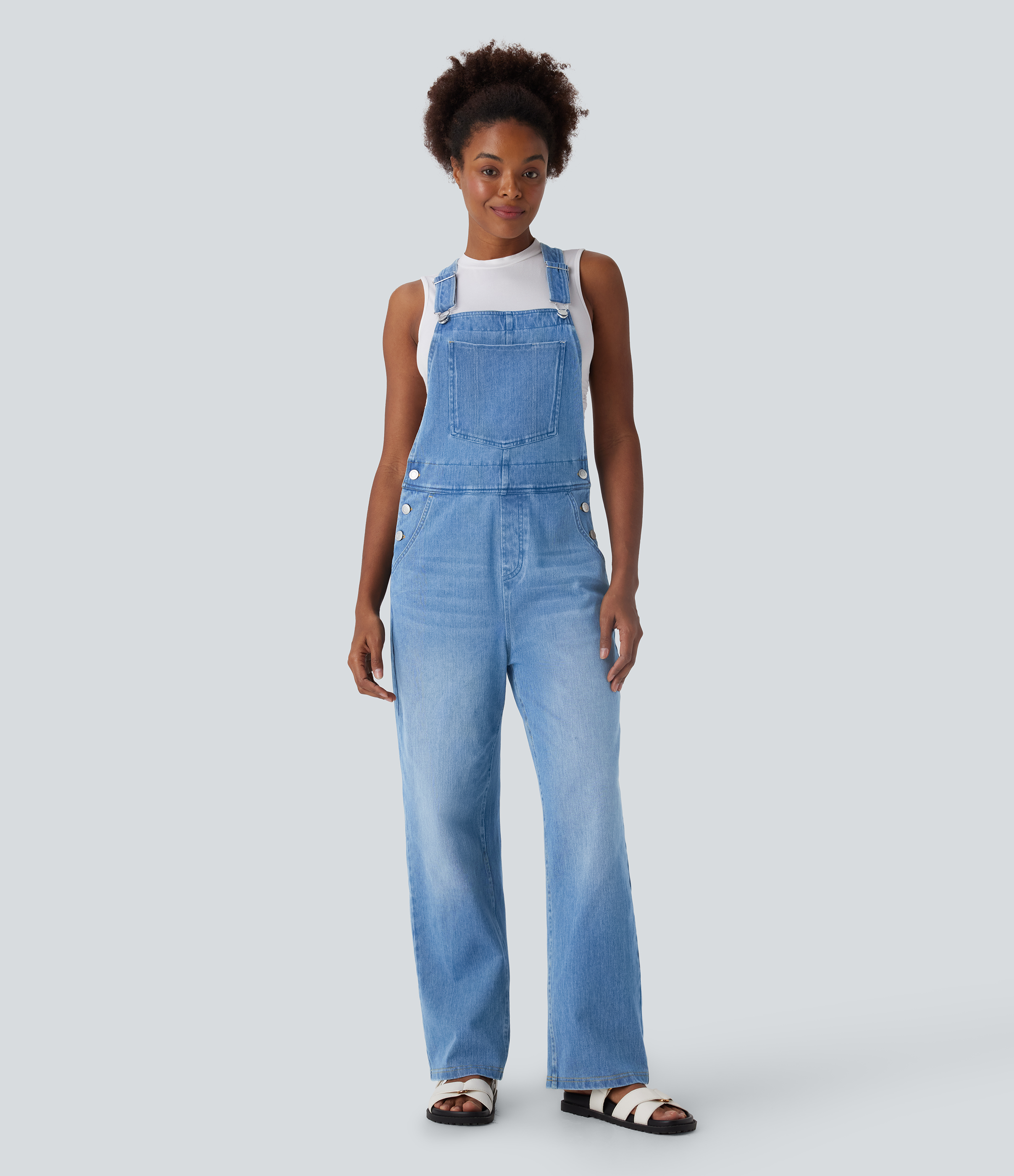 Cerulean Blue Denim Halara Flex™ Denim Casual Overall med Lommer / 1