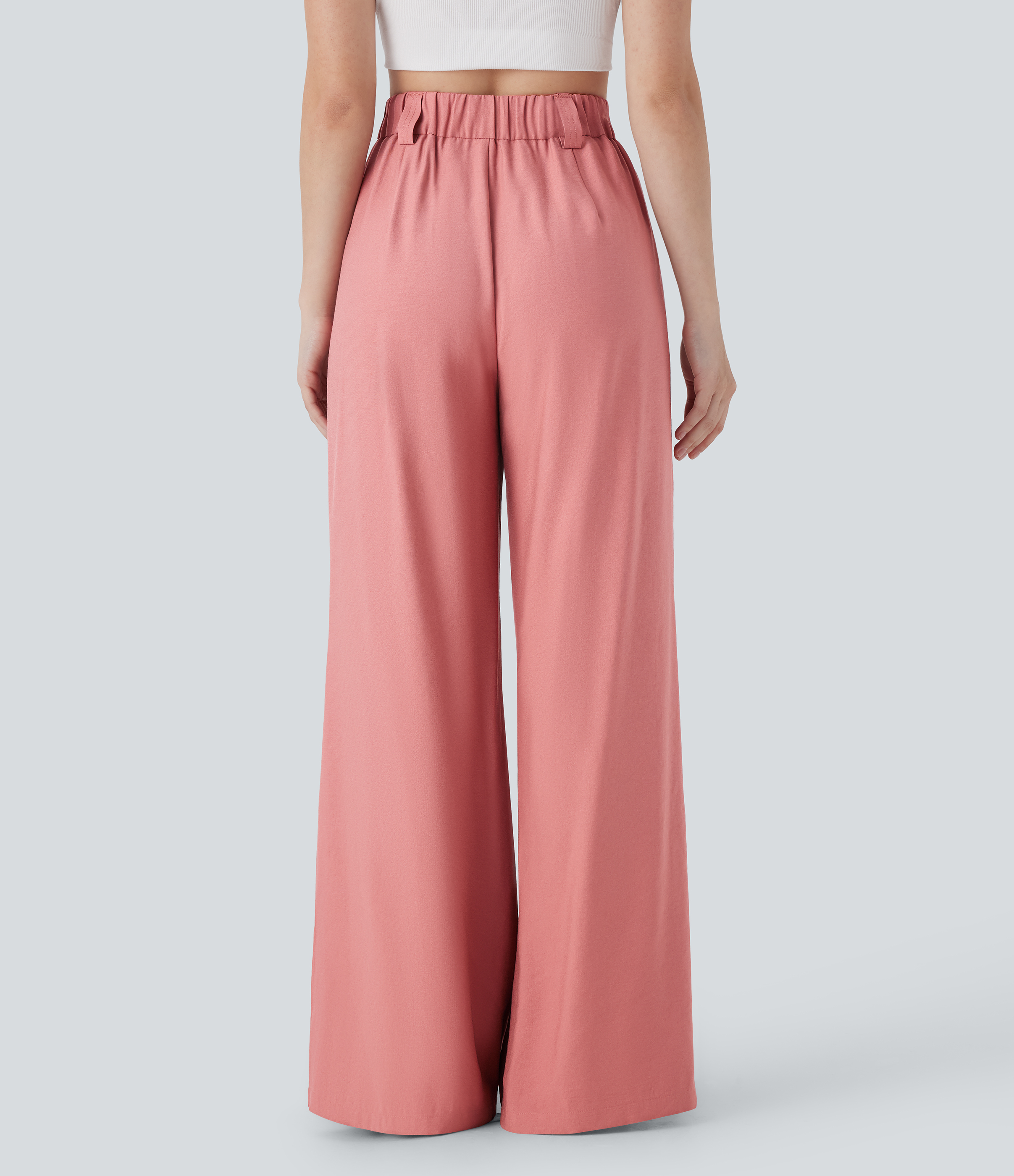 Mauveglow Pantalones casuales anchos de lino con tiro medio y bolsillos / 2