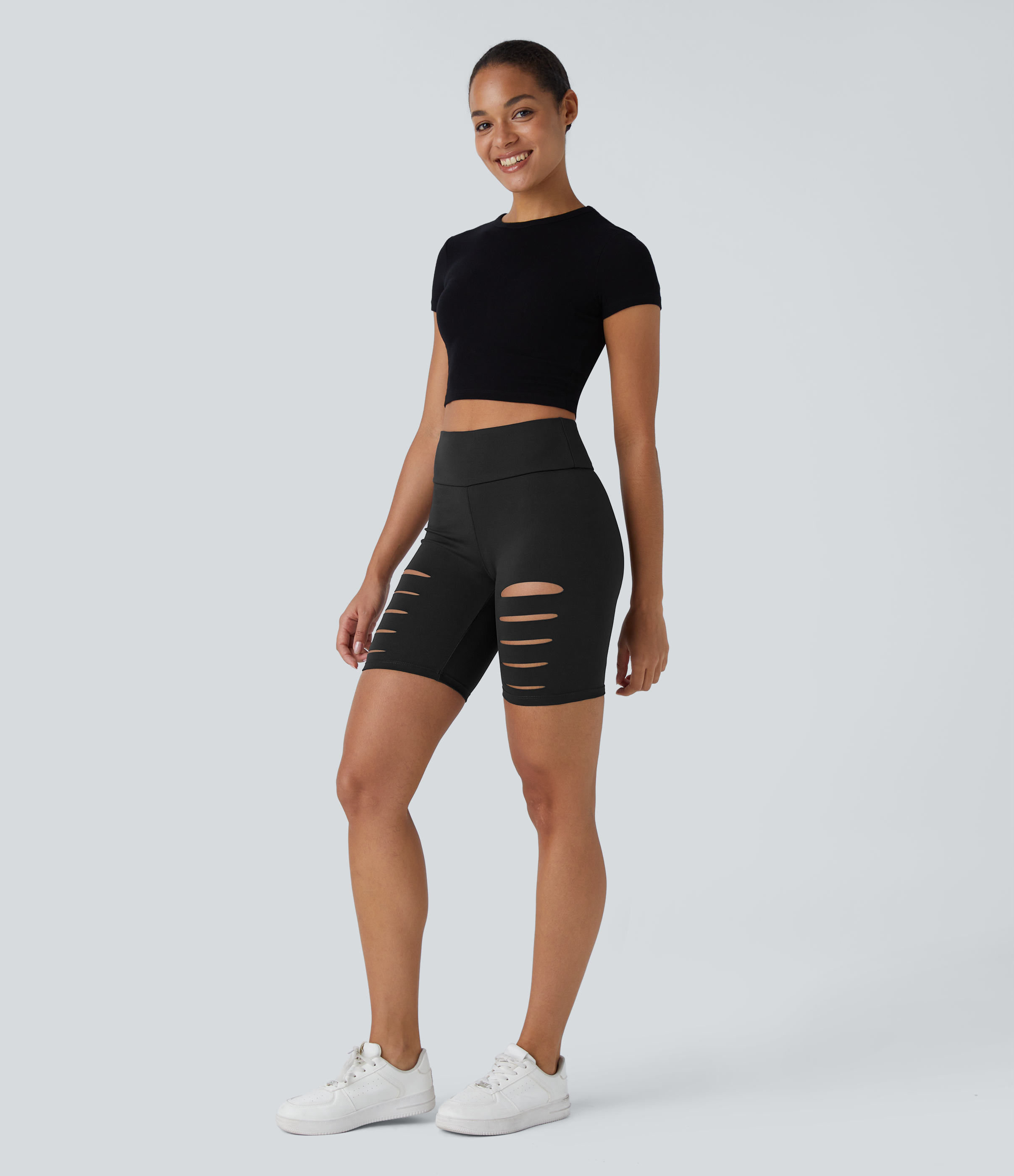 Women's High Waisted Ripped Casual Biker Shorts 7'' - Halara