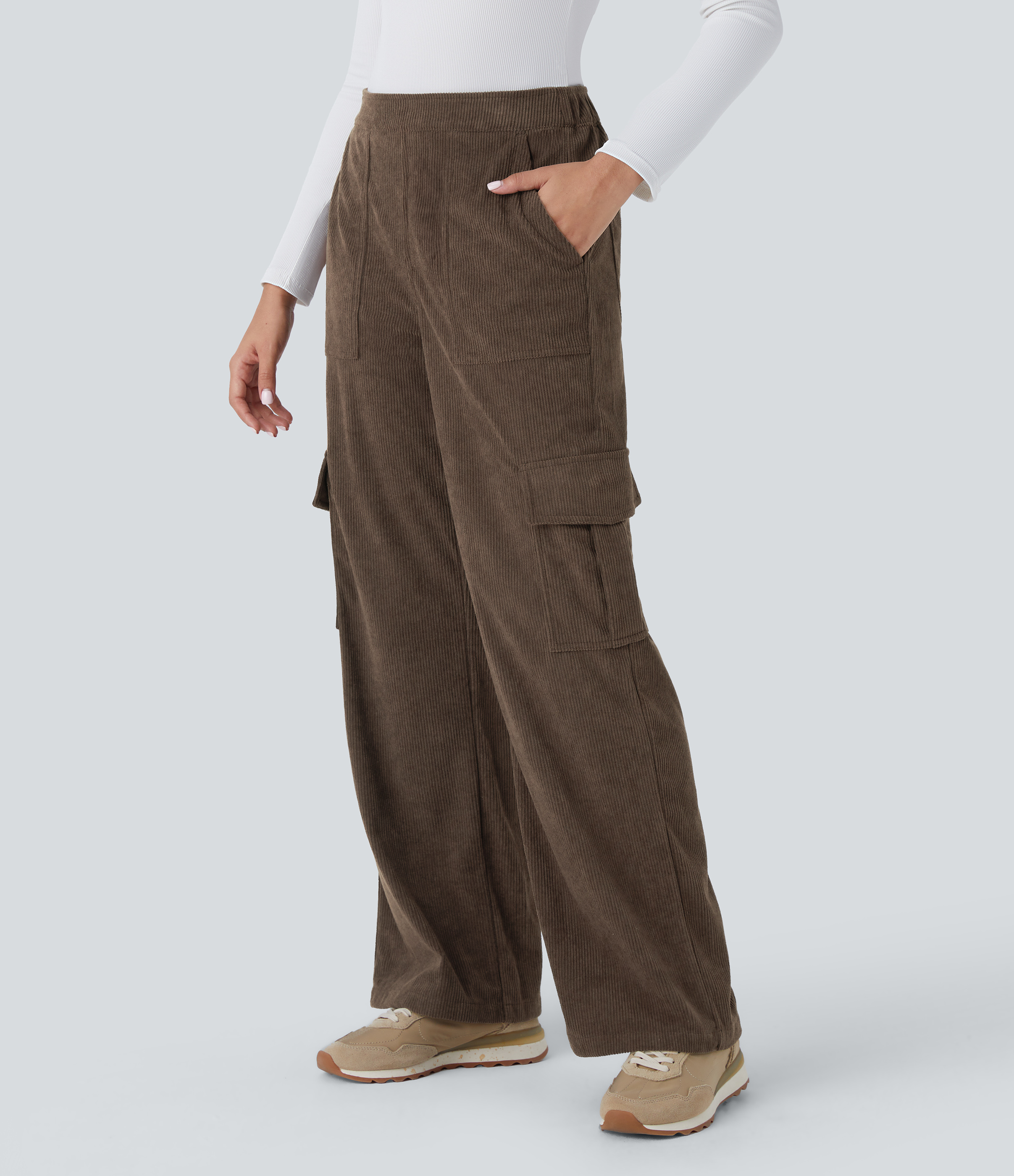 【INCHANT ME】Cargo corduroy half-length pants With Me Straight Corduroy Cargo Pants - Black | Fashion Nova